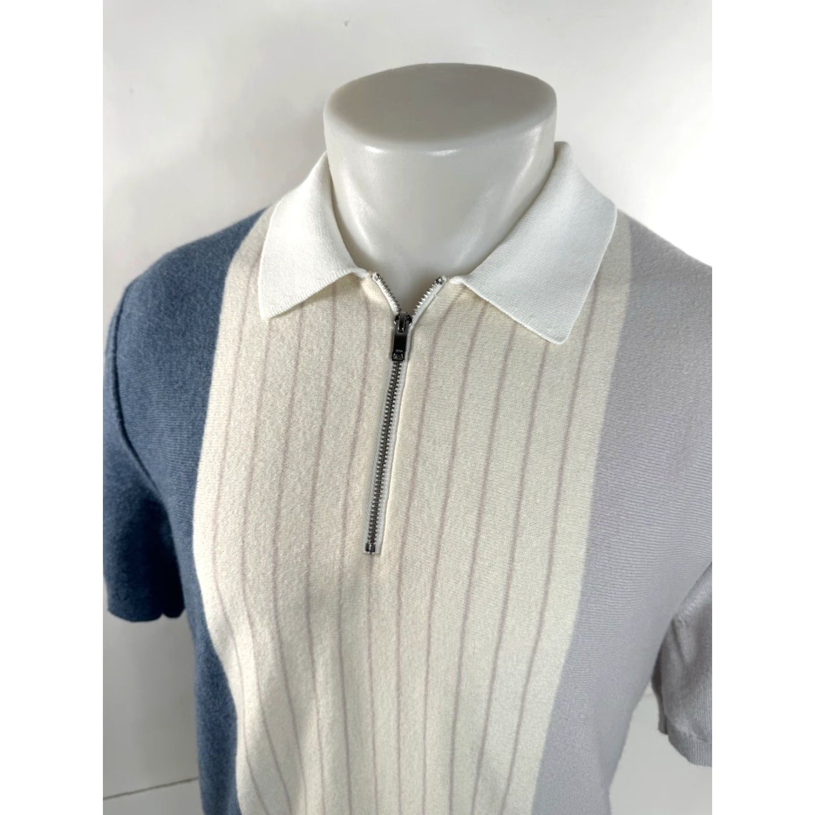 Reiss REISS WOOL BLEND Mens S / M Zip Collar Sweater Polo Shirt Shirt Mens M Wool Blend White / Blue / Gray - 90s? (not applicable) Size US M / EU 48-50 / 2 - 2 Thumbnail