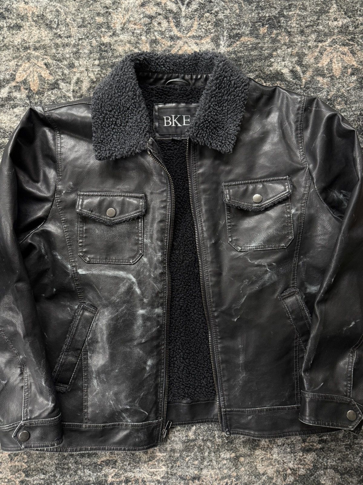 BKE BKE Black Sherpa Leather Jacket Size US L / EU 52-54 / 3 - 4 Thumbnail