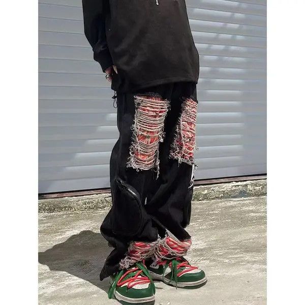 Japanese Brand High Street Hip-Hop Loose Plus Size Ins Ripped Patch Jeans Size US 32 / EU 48 - 8 Thumbnail