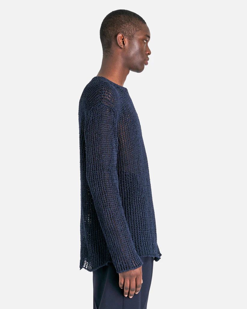 Jil Sander o1s1v1r1oon0925 Mouline Open Cotton Knit Jumper in Nevy Blue Size US L / EU 52-54 / 3 - 2 Thumbnail