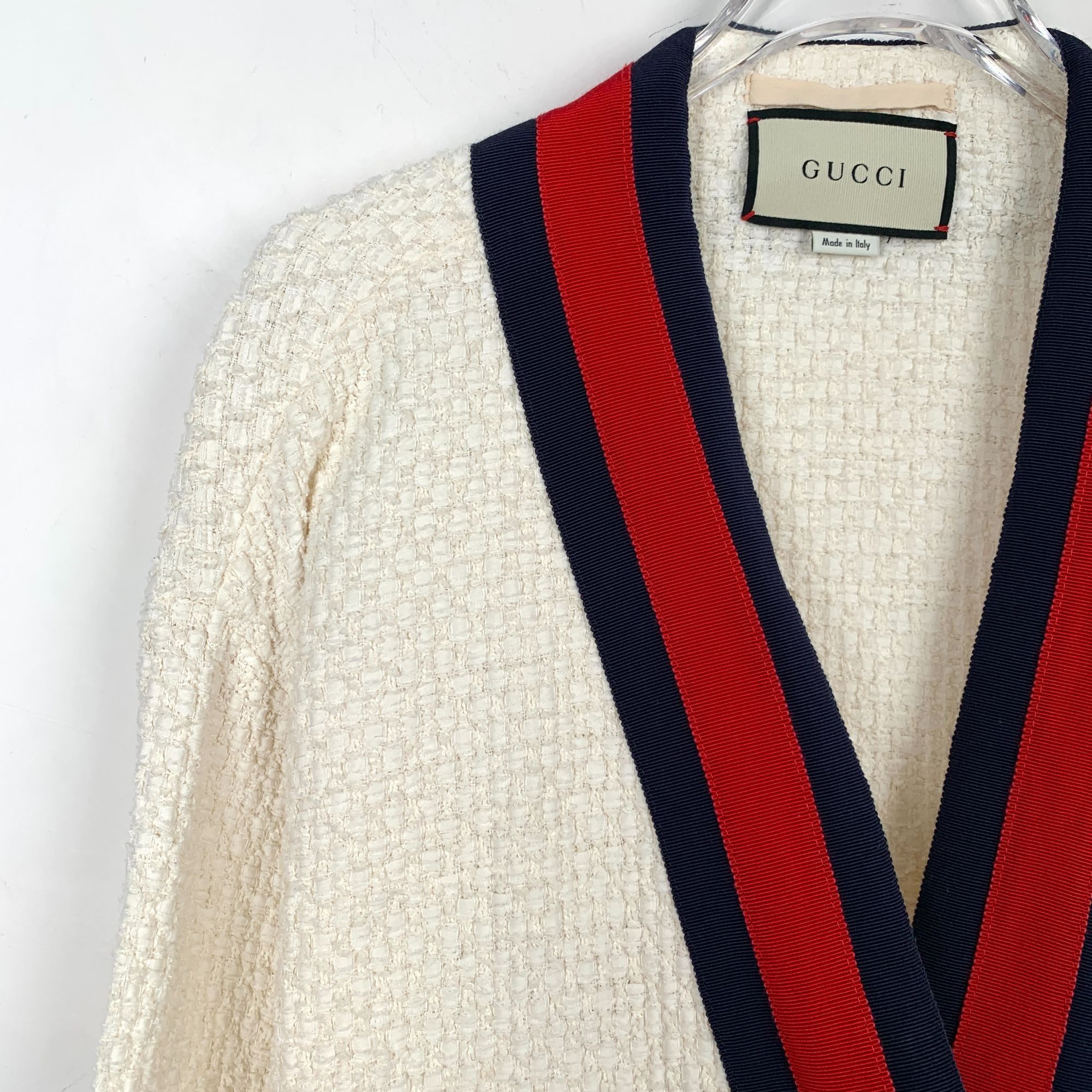 Gucci Gucci White Bouclé Knit Cardigan W/ Red & Navy Trimmed Pocke Size XS / US 0-2 / IT 36-38 - 3 Thumbnail