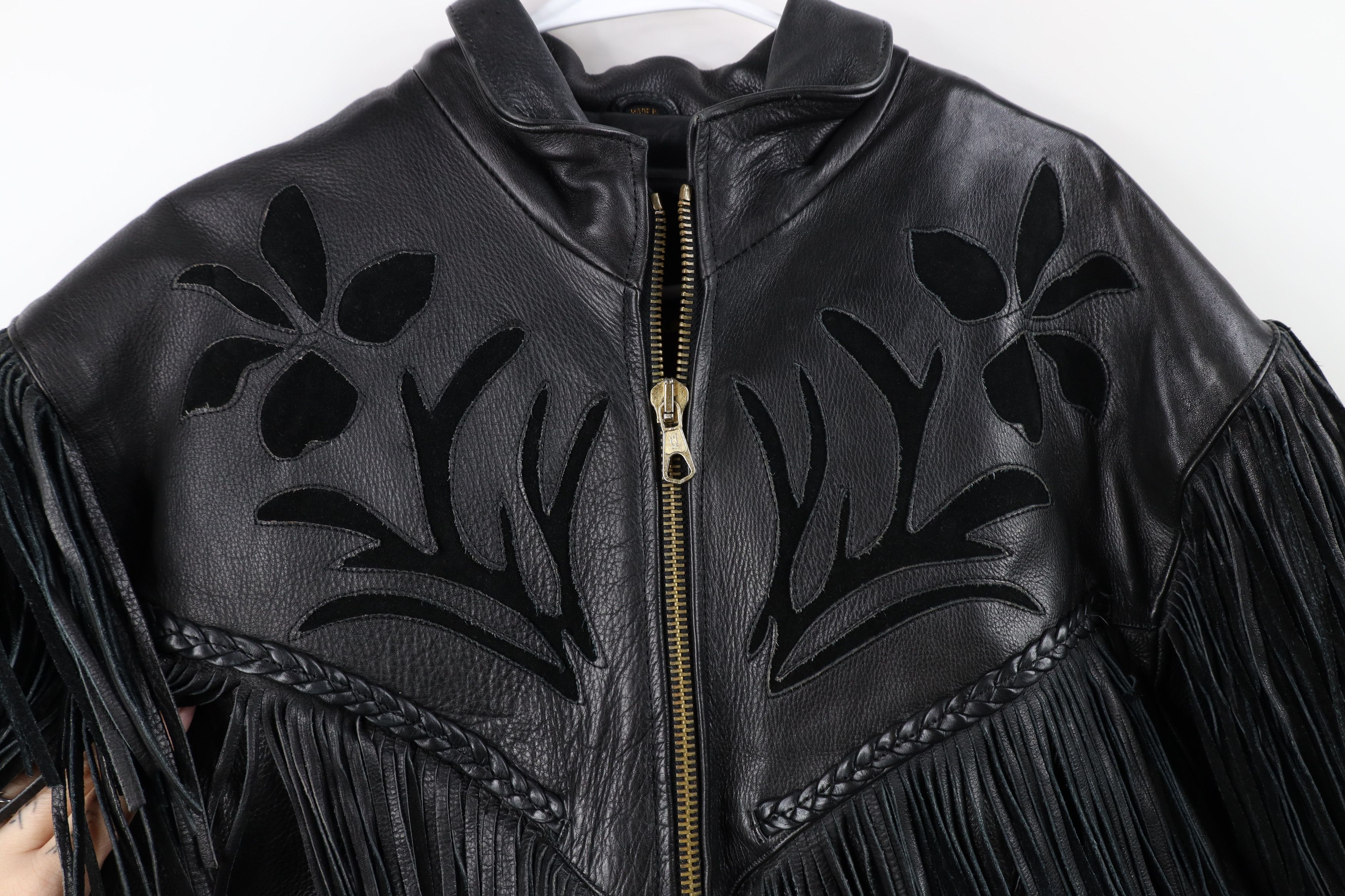 Vintage Vintage 90s Streetwear Fringed Rose Flower Motorcycle Jacket Size XXL / US 16-18 / IT 52-54 - 4 Thumbnail