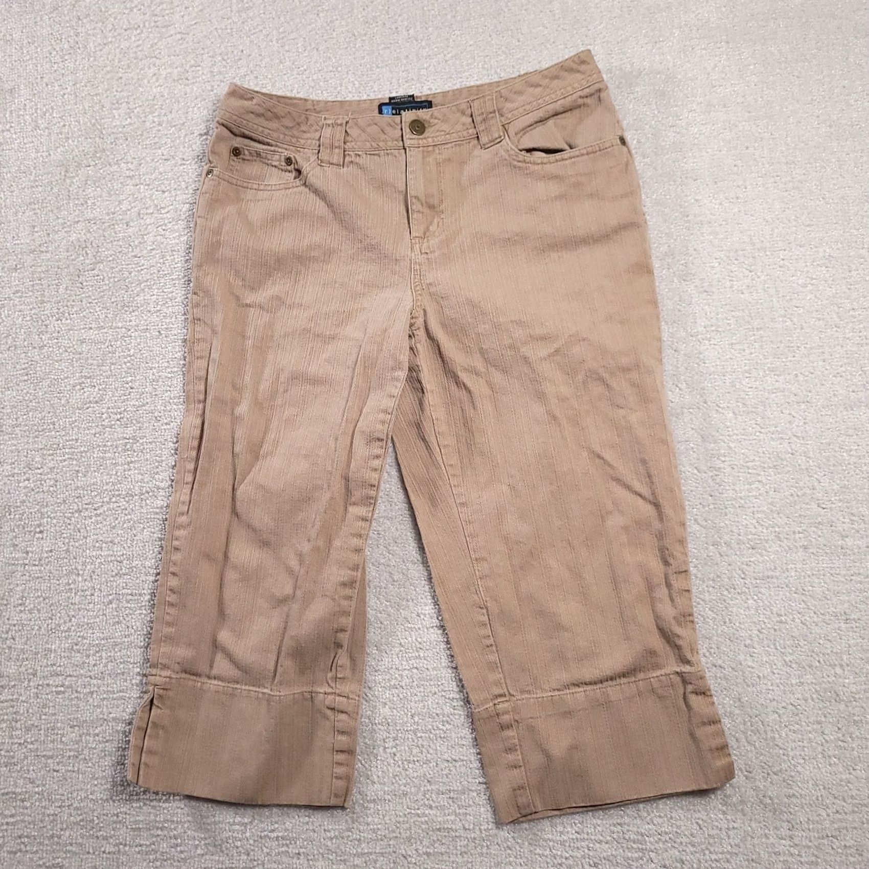 Vintage Relativity Womens Capri Pants Beige Cotton Cropped Trouser Size 6P Casual Size 28" / US 6 / IT 42 - 2 Thumbnail