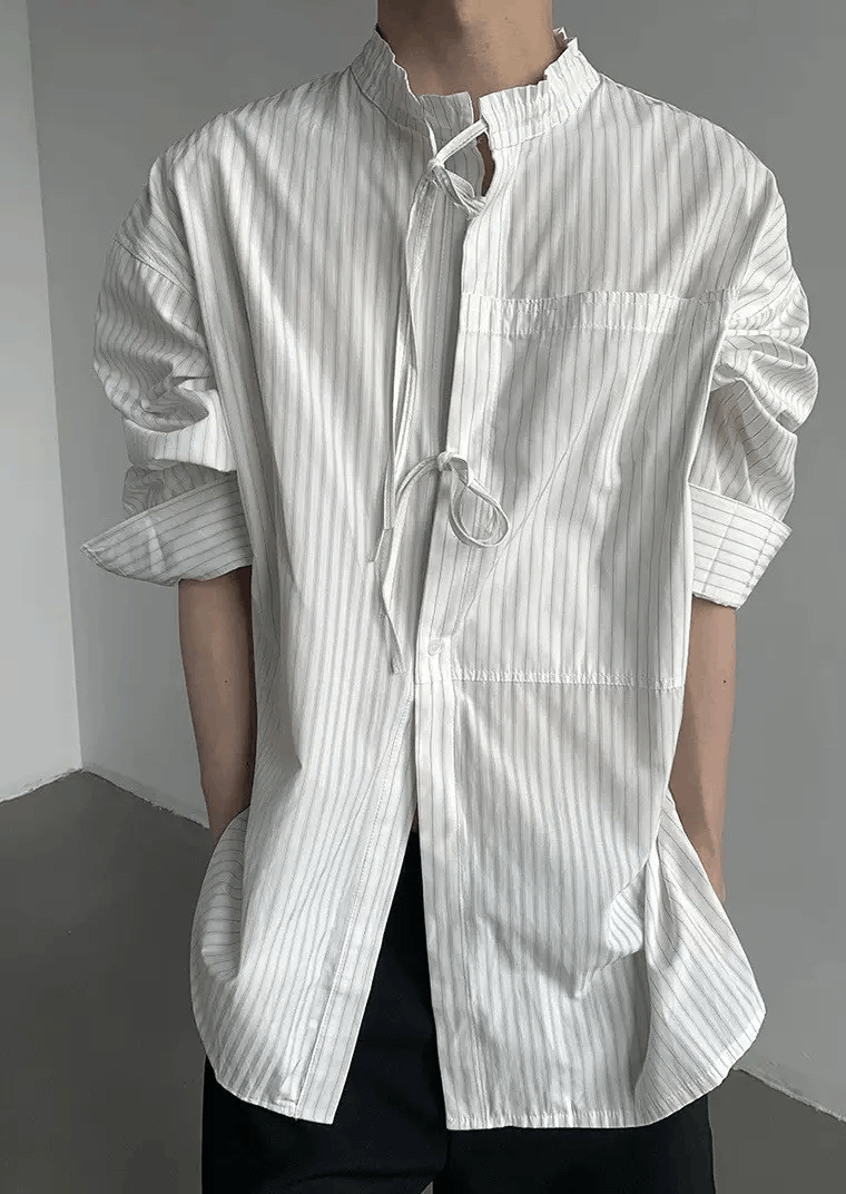Japanese Brand × Vintage Cleanfit retro bow tie front pinstripe shirt Size US L / EU 52-54 / 3 - 2 Thumbnail