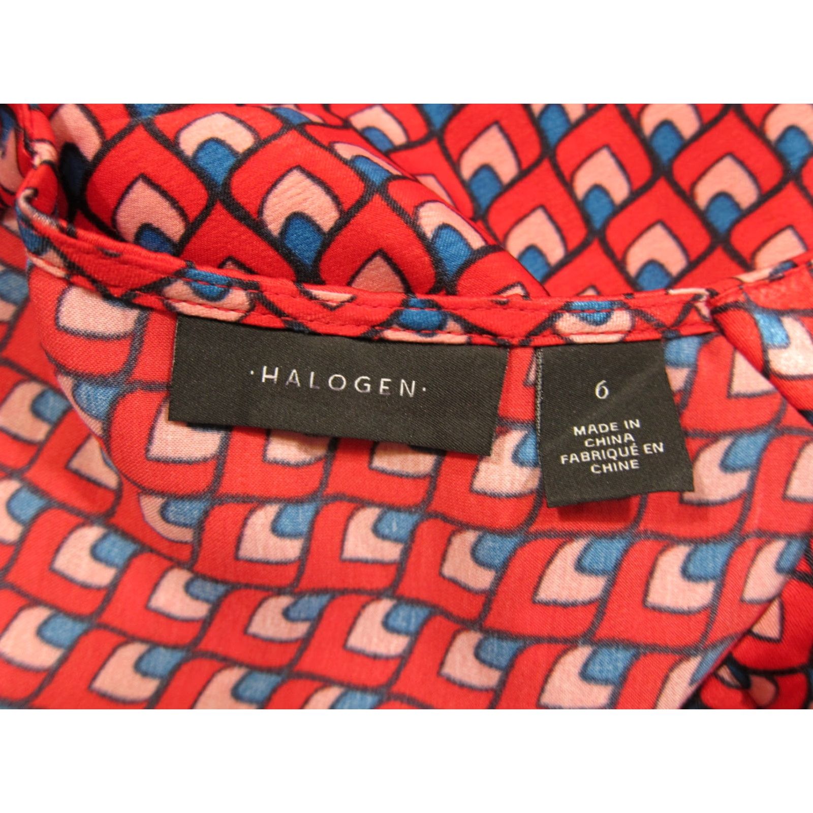 Vintage Halogen Red Blue Pink Silky Geometric Long Sleeve V-Neck Long Dress Women 6 Size M / US 6-8 / IT 42-44 - 3 Thumbnail