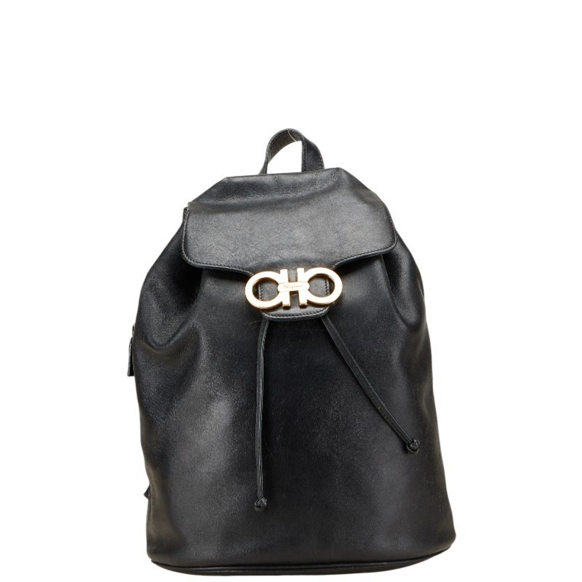 Salvatore Ferragamo Gancini Backpack BV-216148 Black Leather Women's
