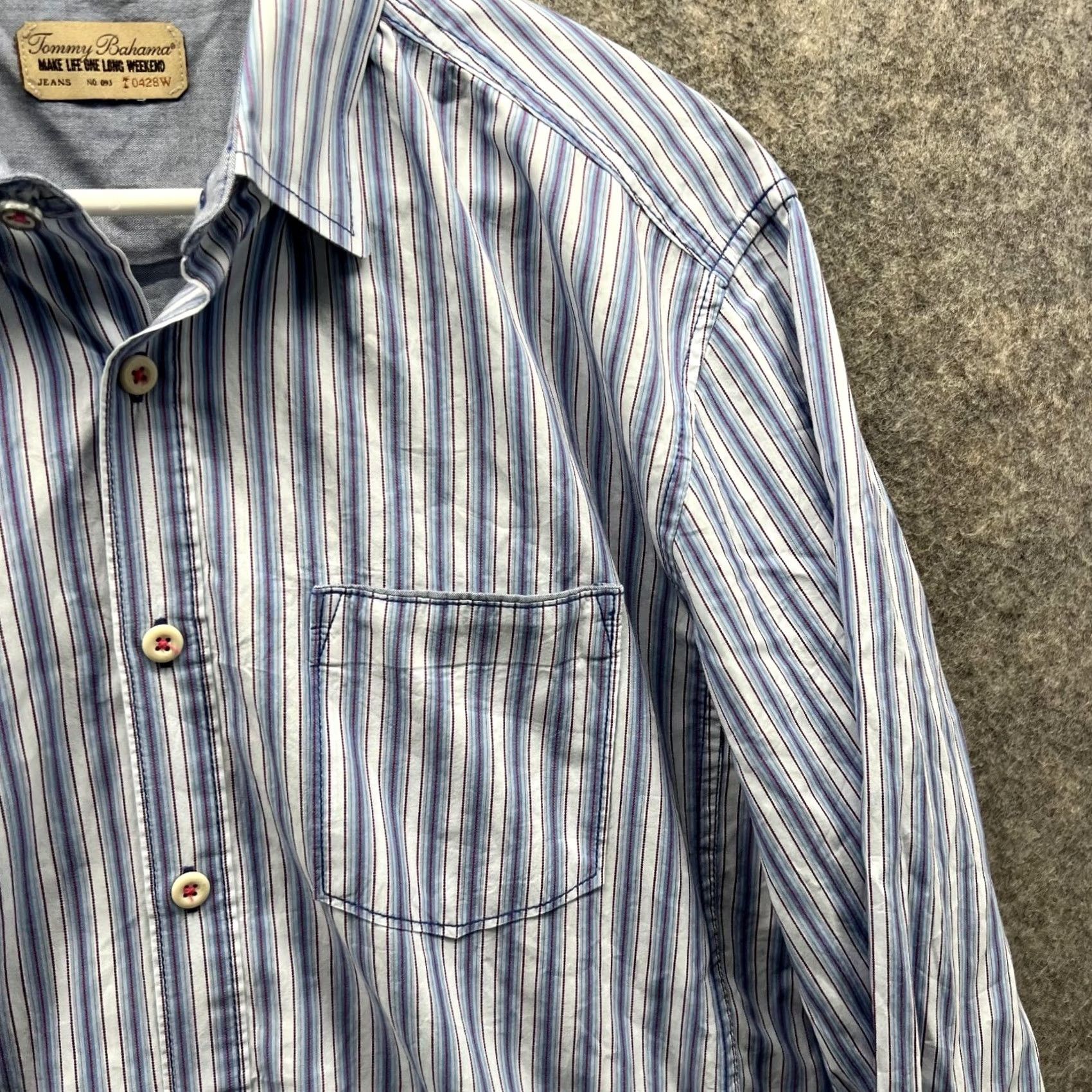 Tommy Bahama VINTAGE Tommy Bahama Shirt Men Large Adult Blue Striped Button-Down Casual Knit Cotton Long Sleeve Size US L / EU 52-54 / 3 - 5 Thumbnail