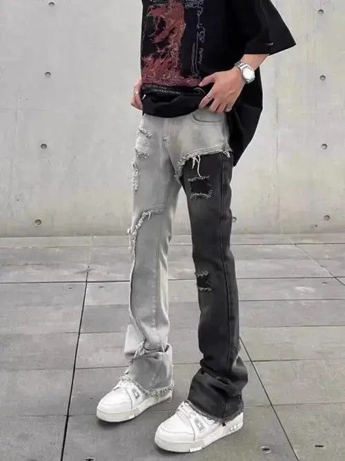 Jean Distressed contrasting color patchwork jeans Size US 30 / EU 46 - 3 Thumbnail