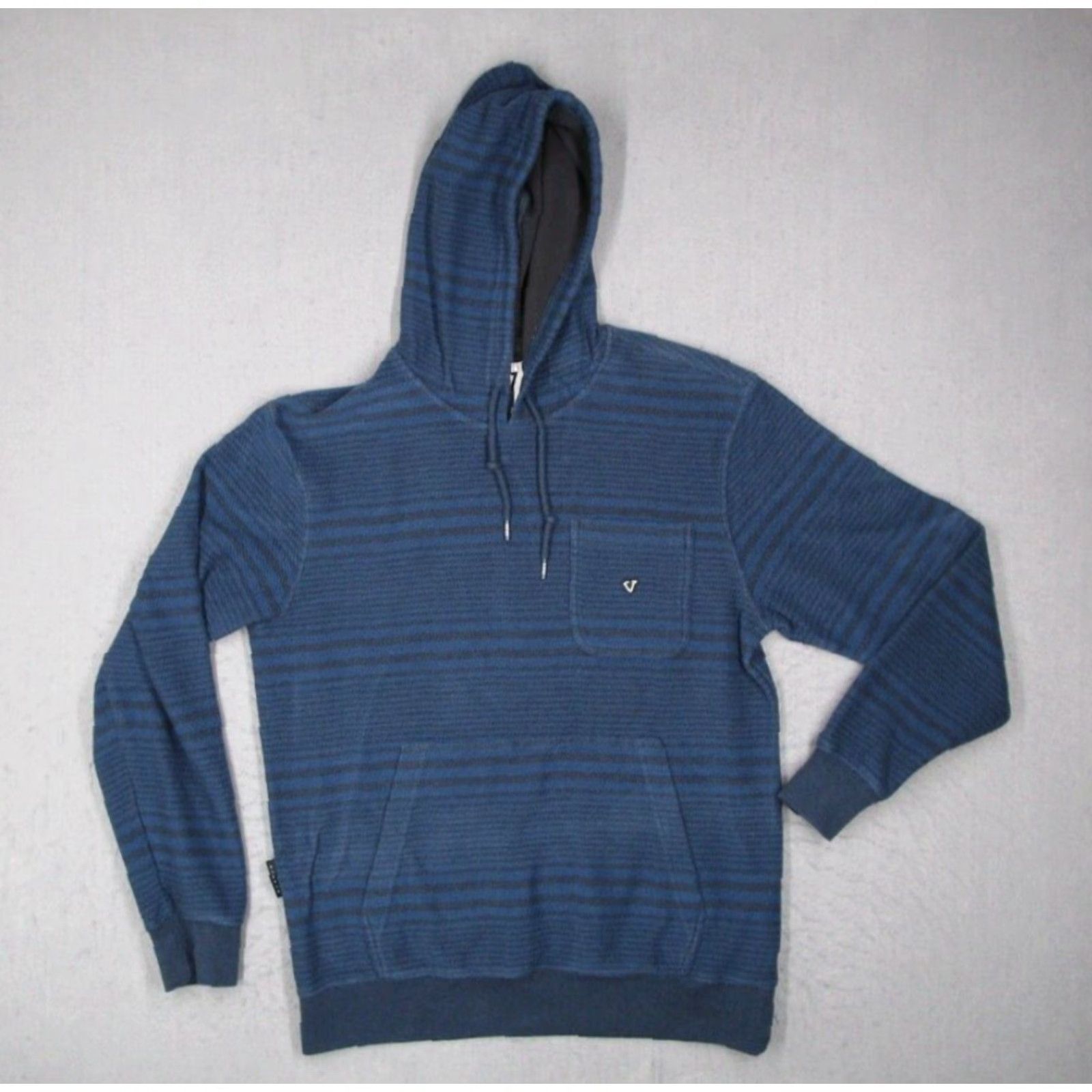 Vissla Vissla Hoodie Mens Medium Blue Striped Pullover Kangaroo Pocket Drawstring Knit Twill Cotton Polyester Logo All Seasons Hooded Size US M / EU 48-50 / 2 - 2 Thumbnail