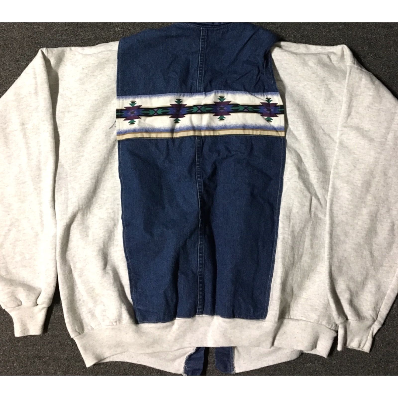 Hanes Vtg 90s Hanes Denim Aztec Open Front Cardigan Sweatshirt 2XL Gray Men Shirt Size US XXL / EU 58 / 5 - 2 Thumbnail