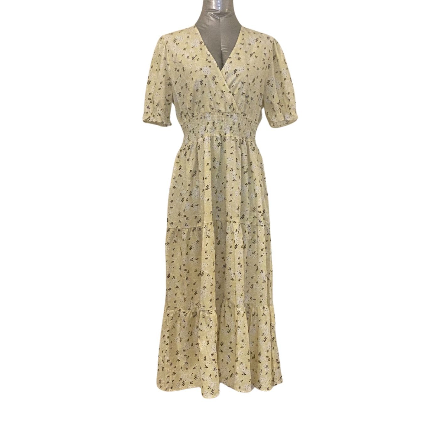 Shein Yellow Floral Midi Dress Size L / US 10 / IT 46 - 1 Thumbnail