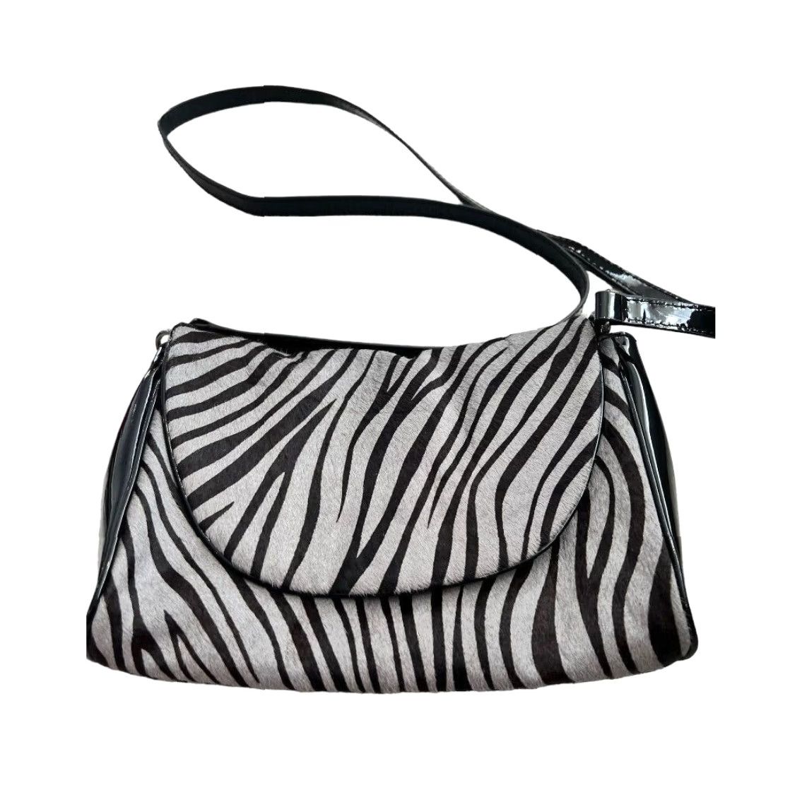 Johnston & Murphy Johnston & Murphy Zebra Pony Hair Patent Leather Shoulder Bag Clutch Handbag Multicolor Zebra Print Women Small 24" Strap Size ONE SIZE - 3 Thumbnail