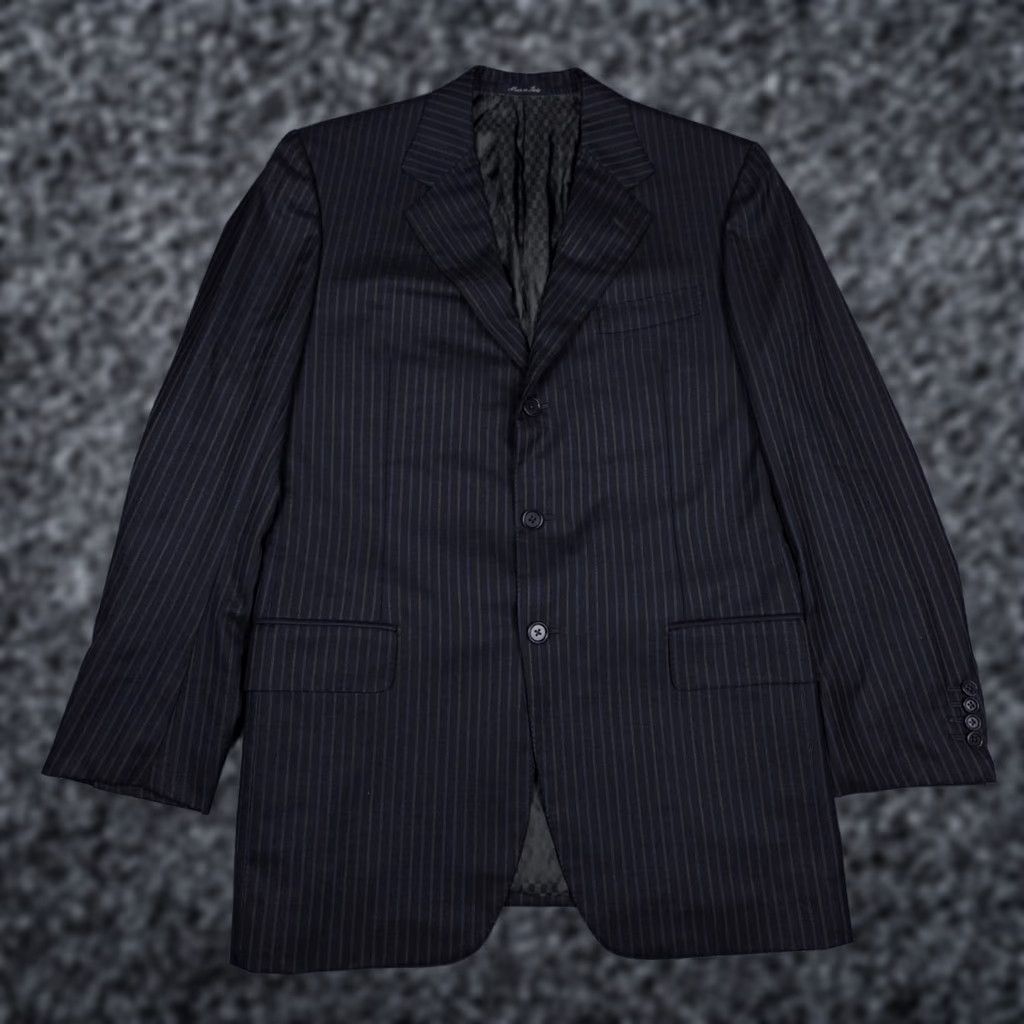 Vintage Battistoni Roma Jacket Men's 43 Navy Striped Wool Cashmere Blend Super 120's Blazer Single-Breasted 3-Button Size 46R - 1 Thumbnail