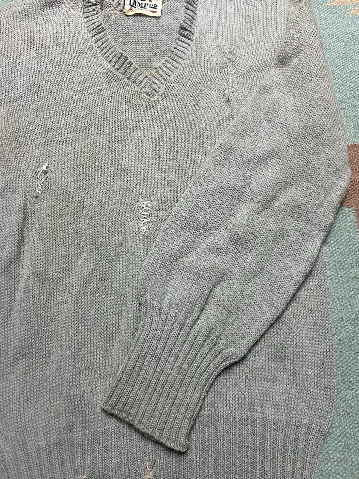 Vintage Vtg 1940s wool knit sweater campus distressed repaired XS/S Size US S / EU 44-46 / 1 - 5 Thumbnail