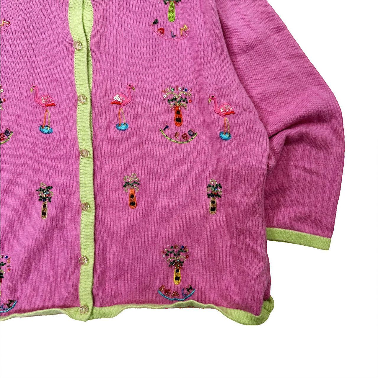 Vintage Vintage 90s Pink Flamingo Knit Cardigan Sweater Size US L / EU 52-54 / 3 - 3 Thumbnail