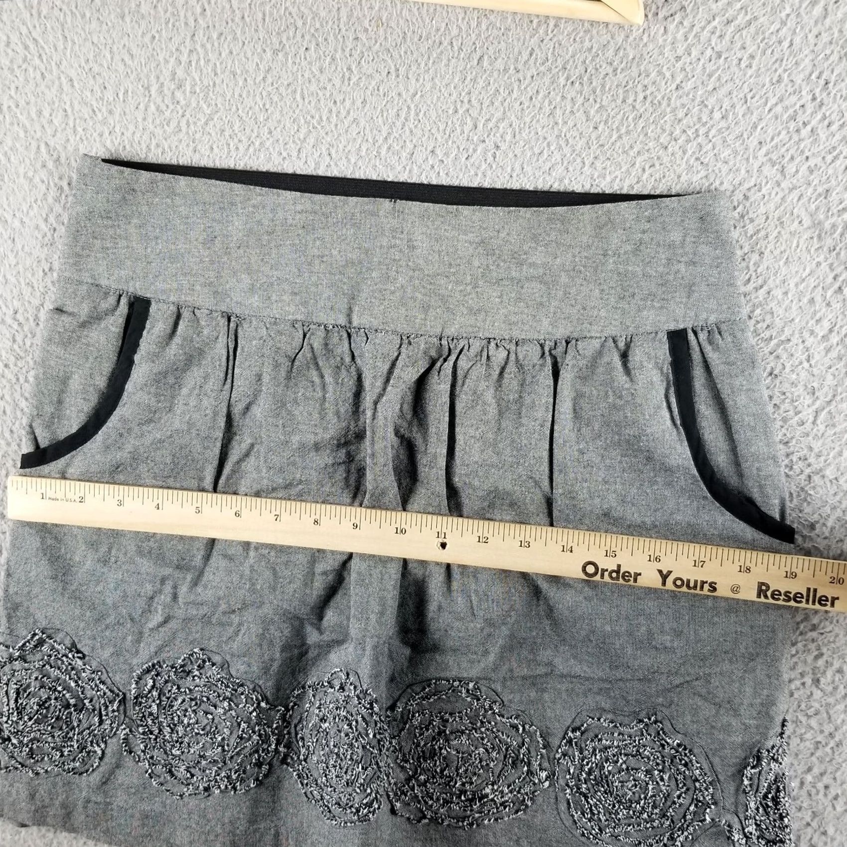 Vintage Stooshy Skirt Women M Gray Floral Embroidered Pockets Casual Boho Short Style Size 32" / US 10 / IT 46 - 6 Thumbnail