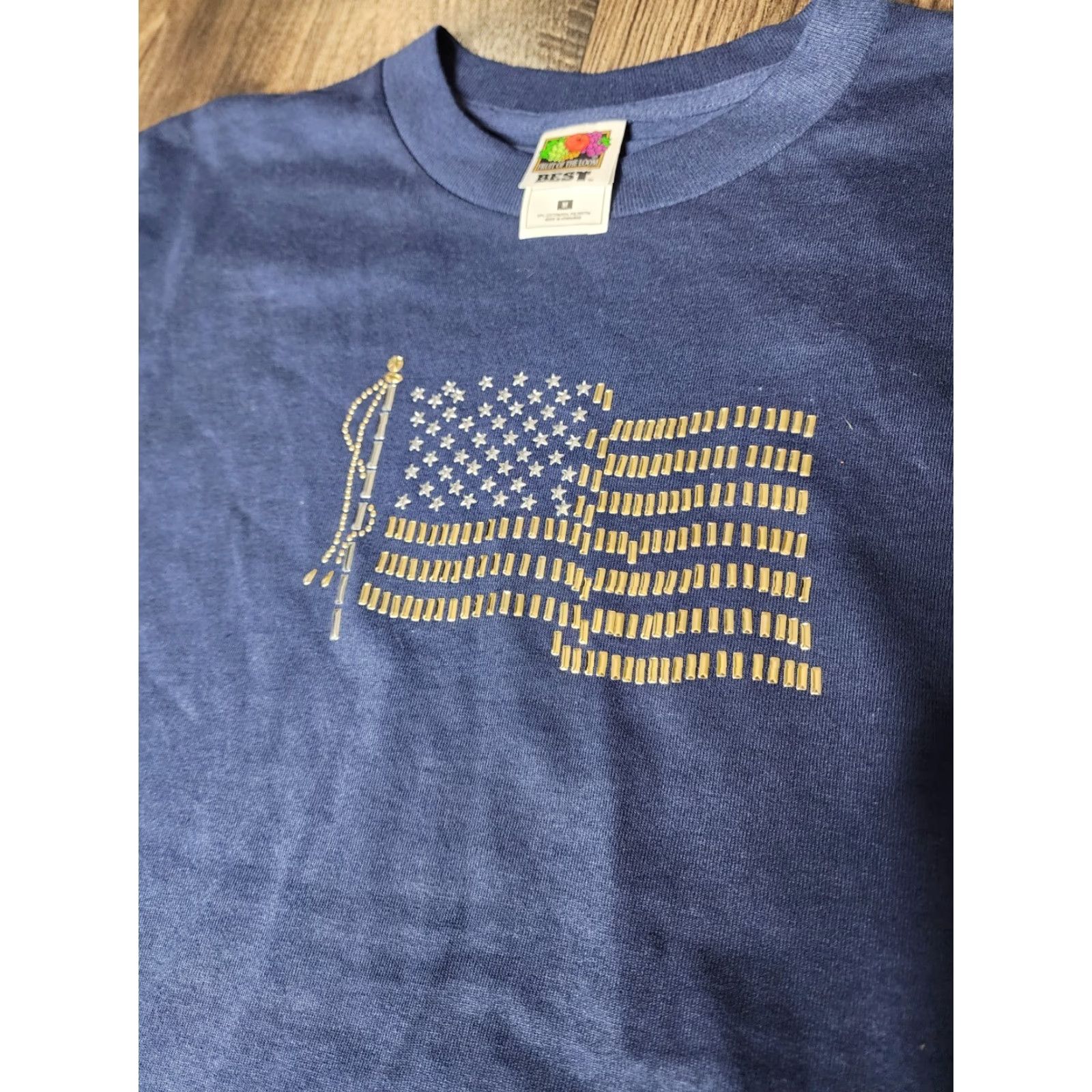 Fruit Of The Loom VINTAGE Fruit of the Loom T-Shirt Men Retro American Flag Navy Embellished M Blue Cotton Blend Short Sleeve Crew Neck Graphic Print Patrotic 63? Size US M / EU 48-50 / 2 - 2 Thumbnail