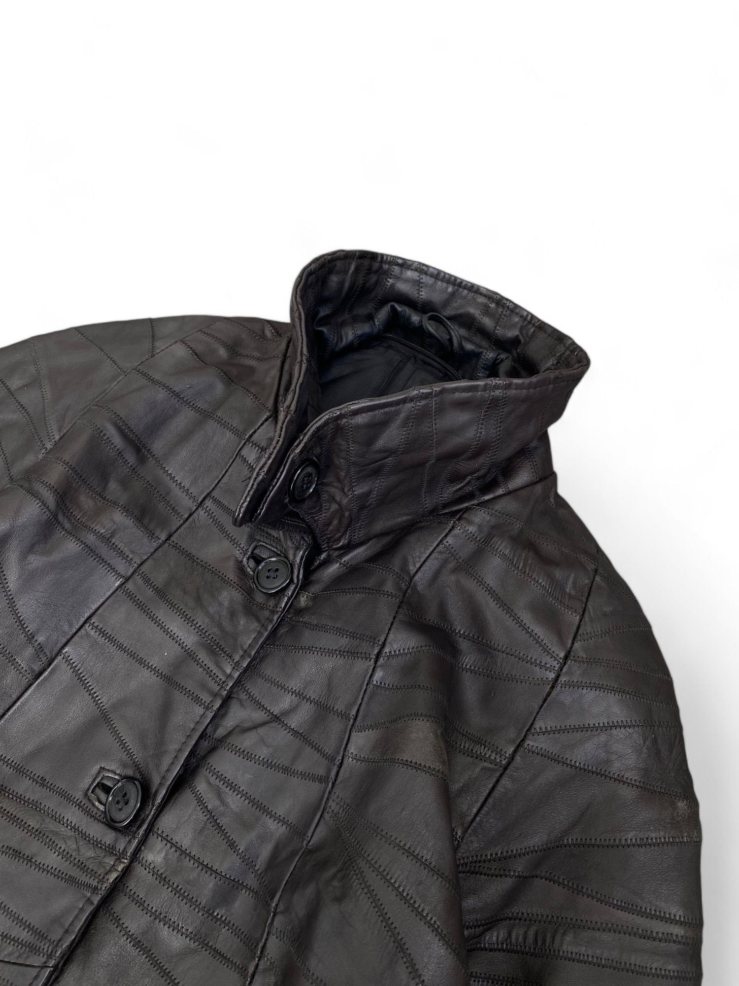 Genuine Leather Vintage Leather Patchwork Trench Jacket Matrix Opium Y2K Size XXL / US 16-18 / IT 52-54 - 3 Thumbnail