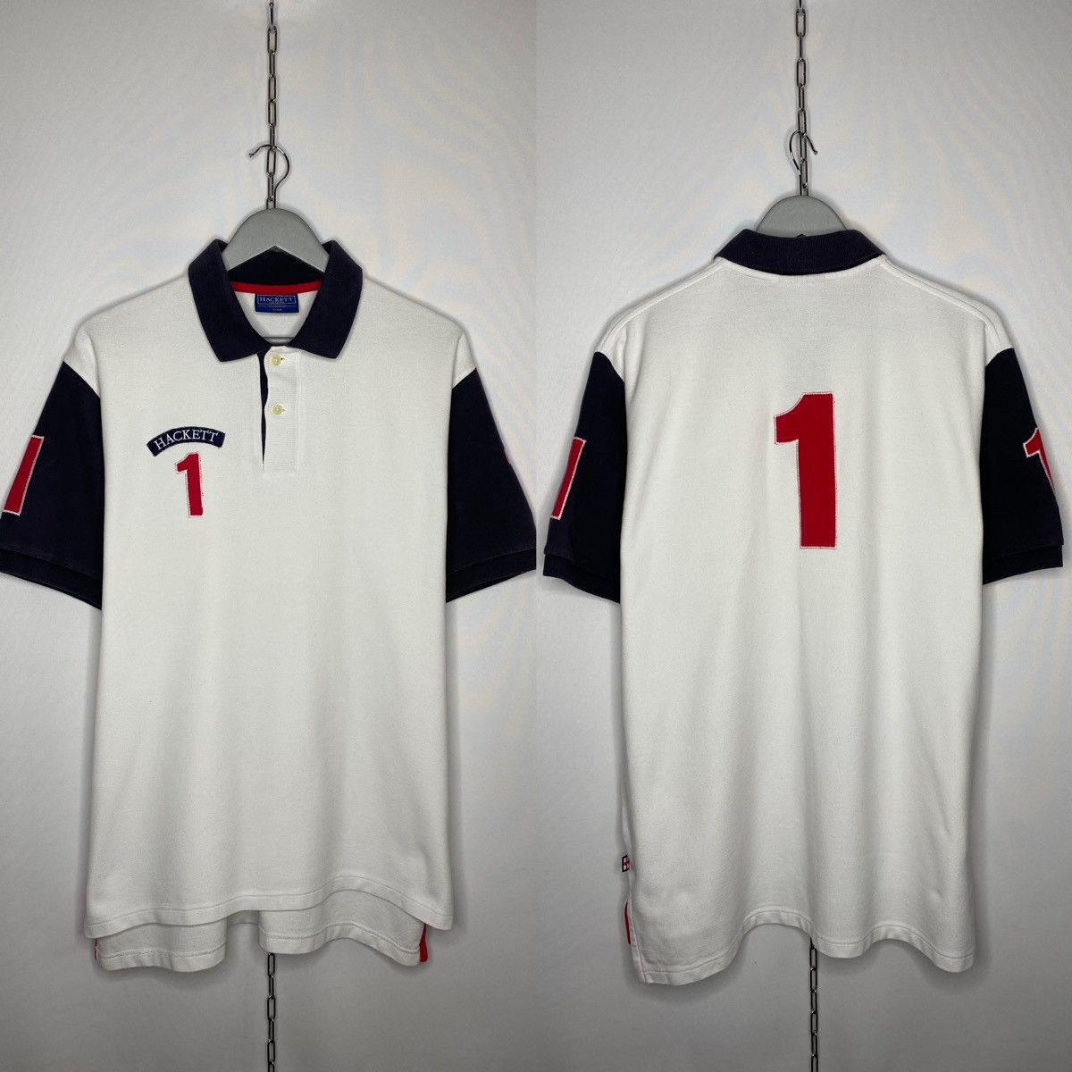 Hackett × Vintage Vintage Hackett London #1 Polo Shirt Short Sleeve Big Logo Size US L / EU 52-54 / 3 - 1 Thumbnail