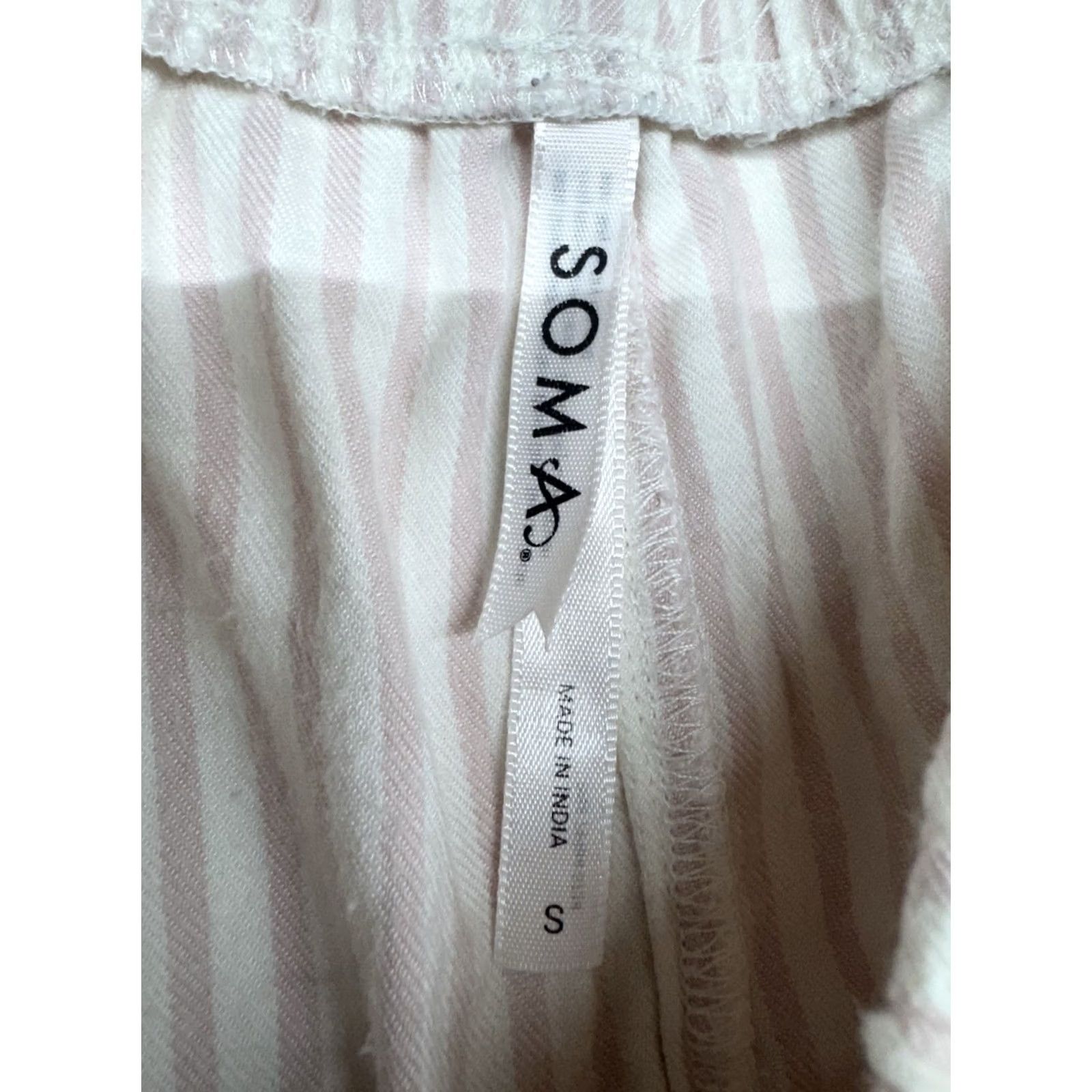 Vintage Soma Pajama Pants Women Small Pink Striped Sleep Drawstring Lounge Stars Size 28" / US 6 / IT 42 - 2 Thumbnail