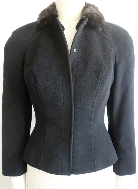 image of Short Cashmere Mugler Jacket With Fur Collar Vintage in Black, Women's (Size Small)