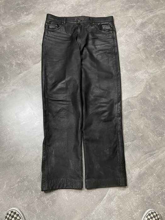 Vintage Vintage Chevirex Genuine Leather Black Biker Baggy Pants | Grailed