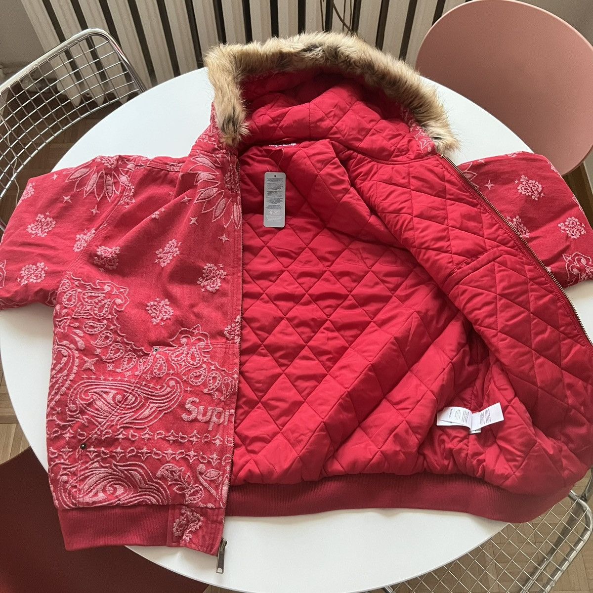 Supreme Supreme Bandana Jacquard Denim Hooded Work Jacket XL Red Size US XL / EU 56 / 4 - 9 Thumbnail