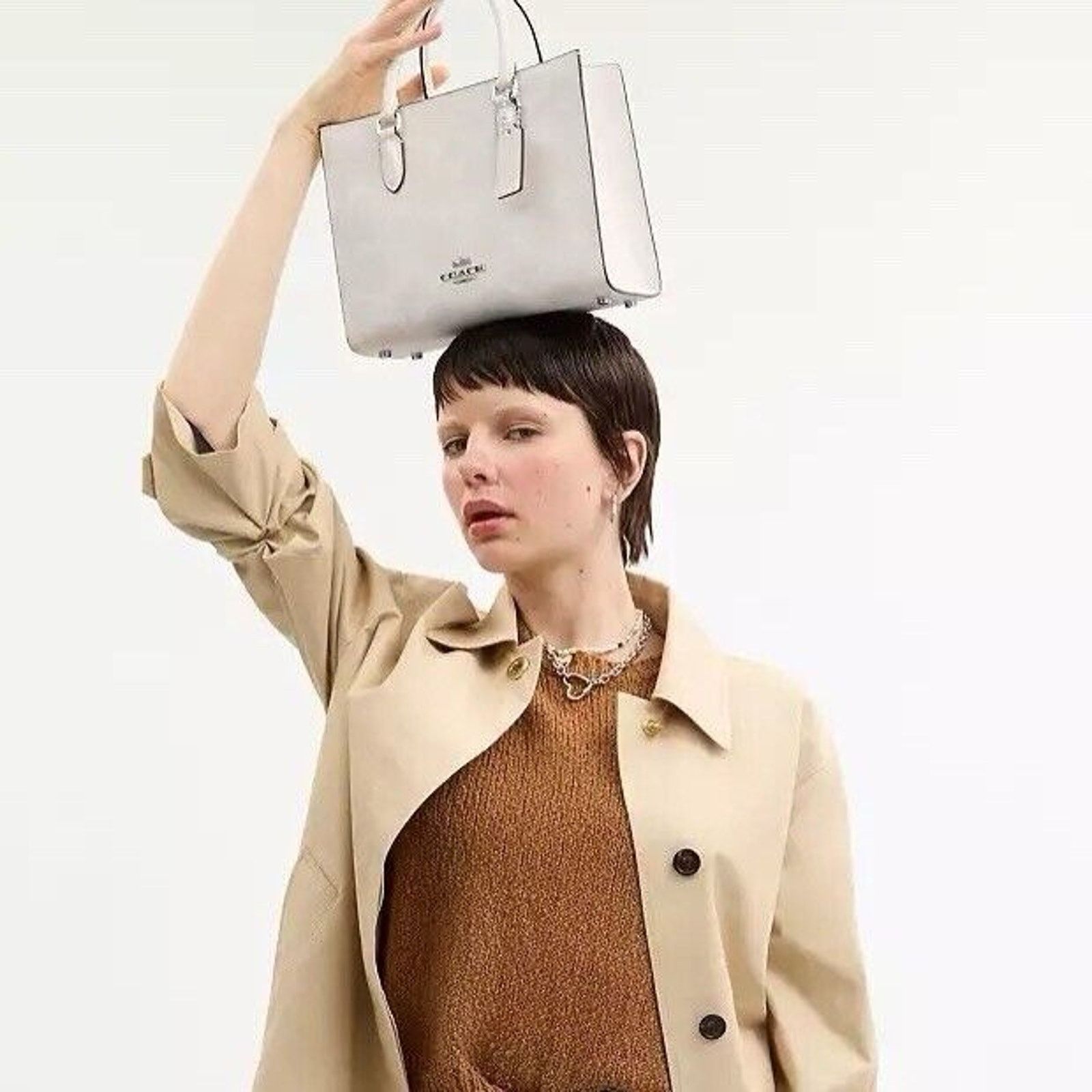 Coach NWT COACH CAL28 Maggie Small Tote Bag Leather White/Chalk Size ONE SIZE - 9 Thumbnail