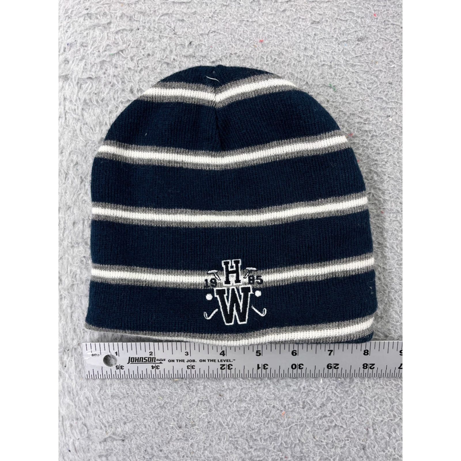 Adidas VINTAGE adidas Beanie Hat - Knit Reversible Stripe Thermal Adult One Size Gray/Blue - Ski Logo Casual Winter Mens Size ONE SIZE - 4 Thumbnail