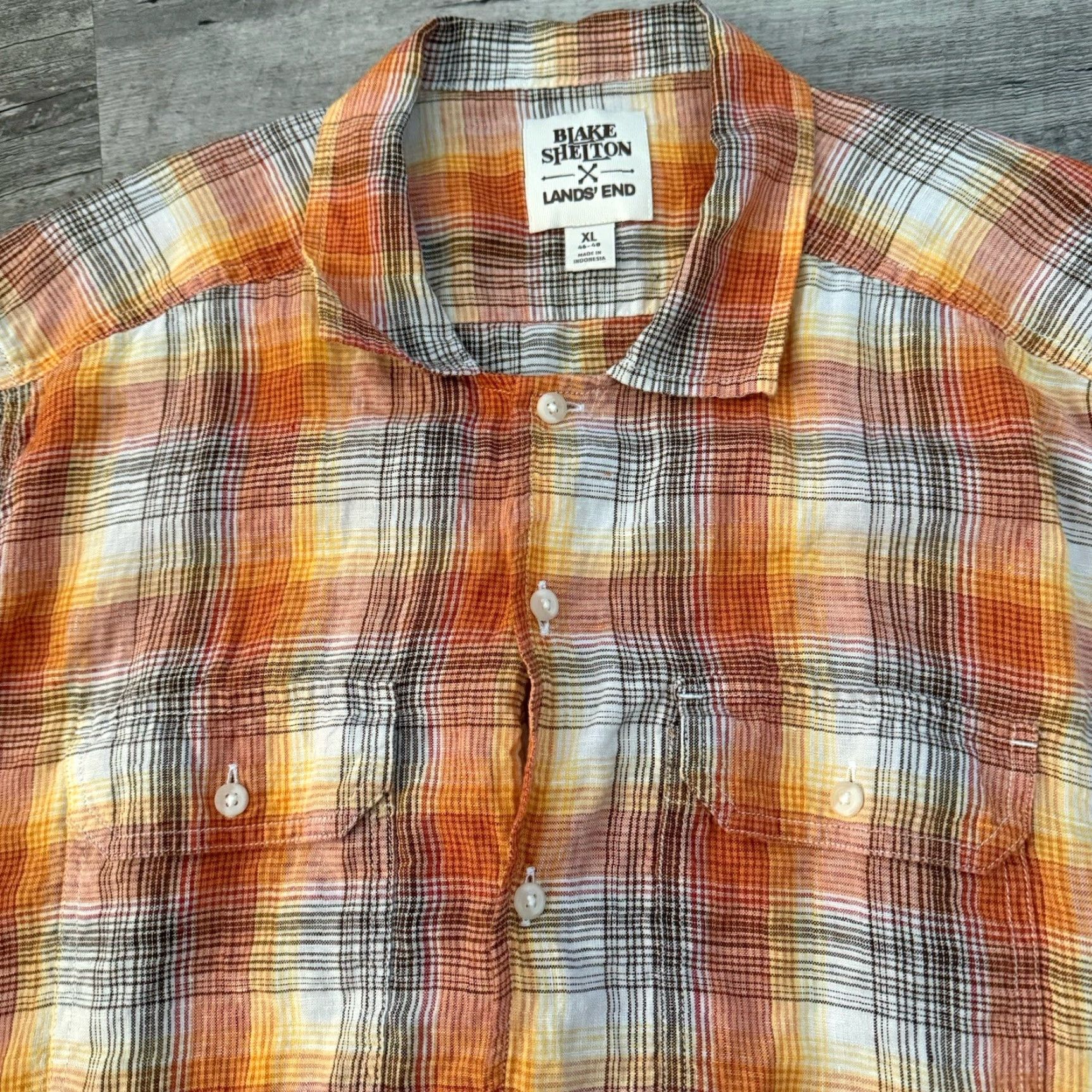 Lands' End Lands End x Blake Shelton Shirt Mens XL Orange Plaid Button Up 100% Linen Short Sleeve Size US XL / EU 56 / 4 - 2 Thumbnail