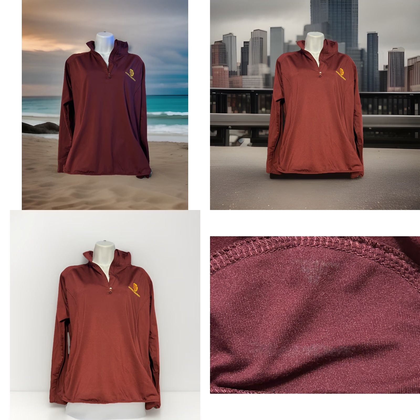 Port & Company Gannon University 1/4 Zip Pullover Women Large Maroon Mock Neck Thumb Holes Nike Shirt Size L / US 10 / IT 46 - 9 Thumbnail