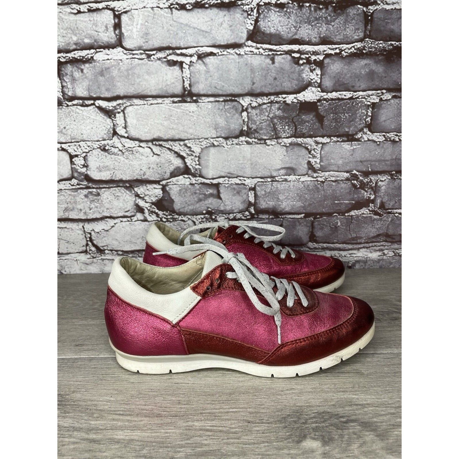 Other MJUS Pink Metallic Leather Comfort Casual Lace Up Sneakers W Size US 6.5 / IT 36.5 - 16 Thumbnail