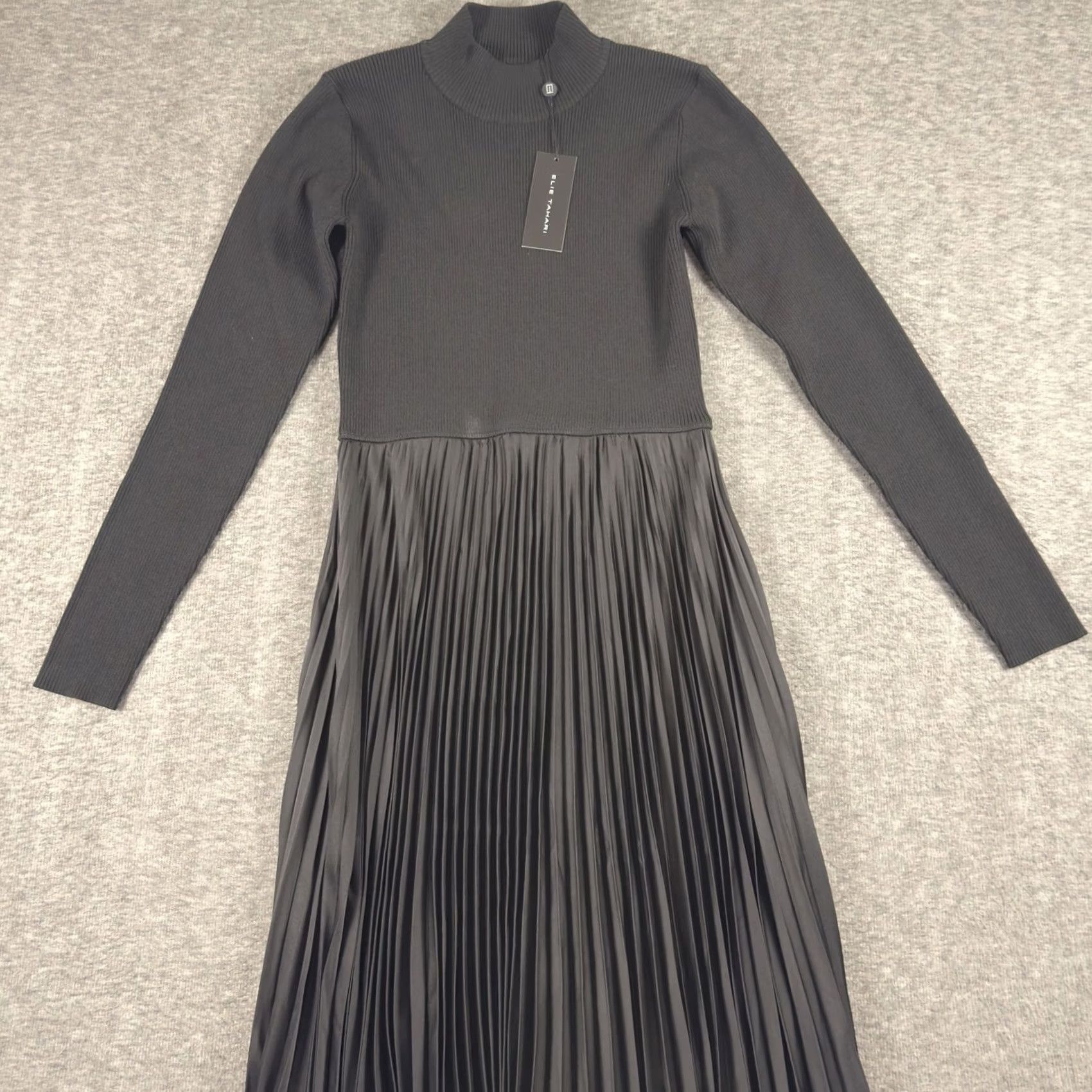 Elie Tahari Elie Tahari Dress Womens Medium Black Mock Neck Pleated Skirt Fit Flare Midi Size 32" / US 10 / IT 46 - 2 Thumbnail