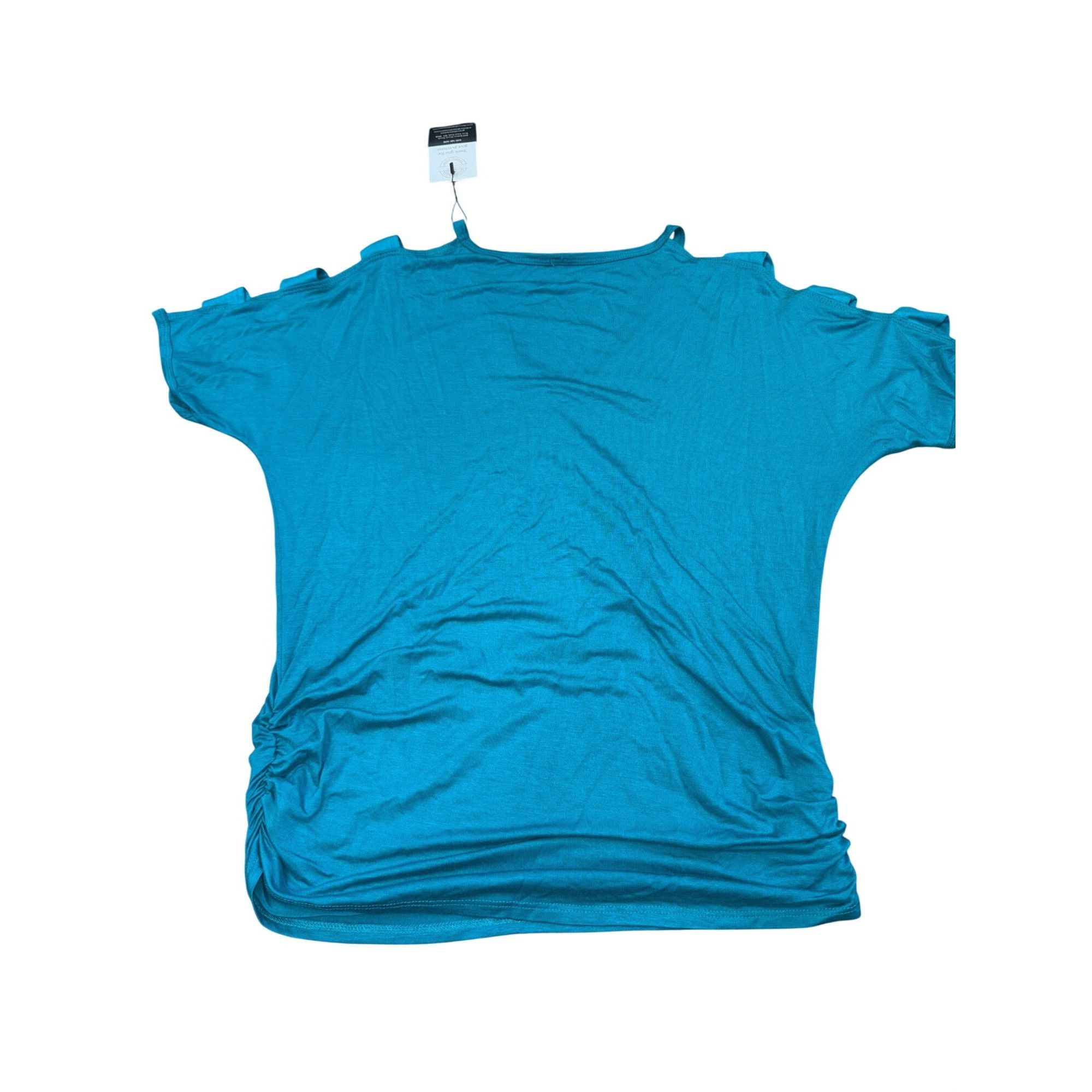 Other Womens Teal Cut-Out Short Sleeve V-Neck Top With Ruched Side Size M / US 6-8 / IT 42-44 - 6 Thumbnail