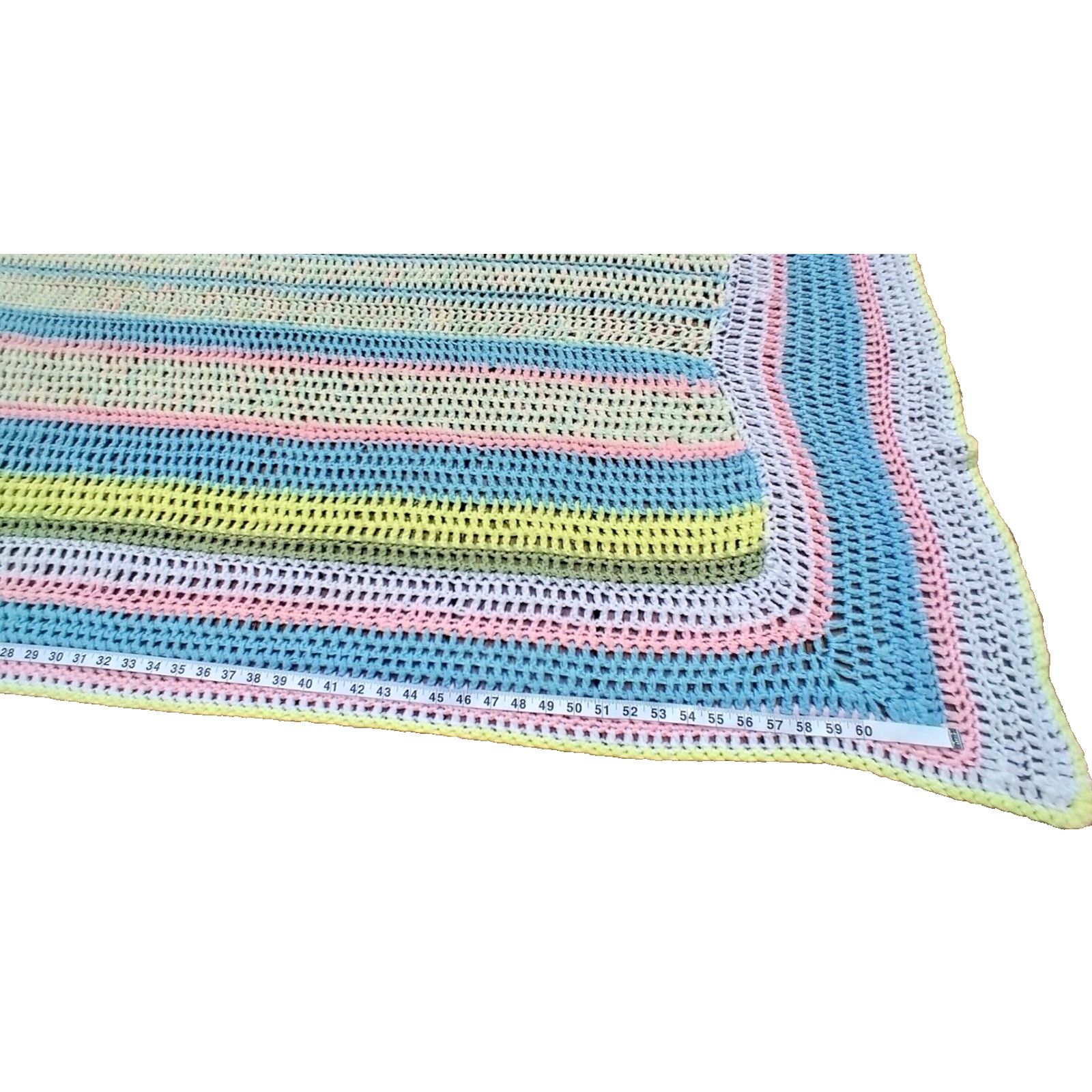 Handmade Crocheted Pastel Baby Blanket Large 50" x 70" Bed Lap Cover Size ONE SIZE - 5 Thumbnail