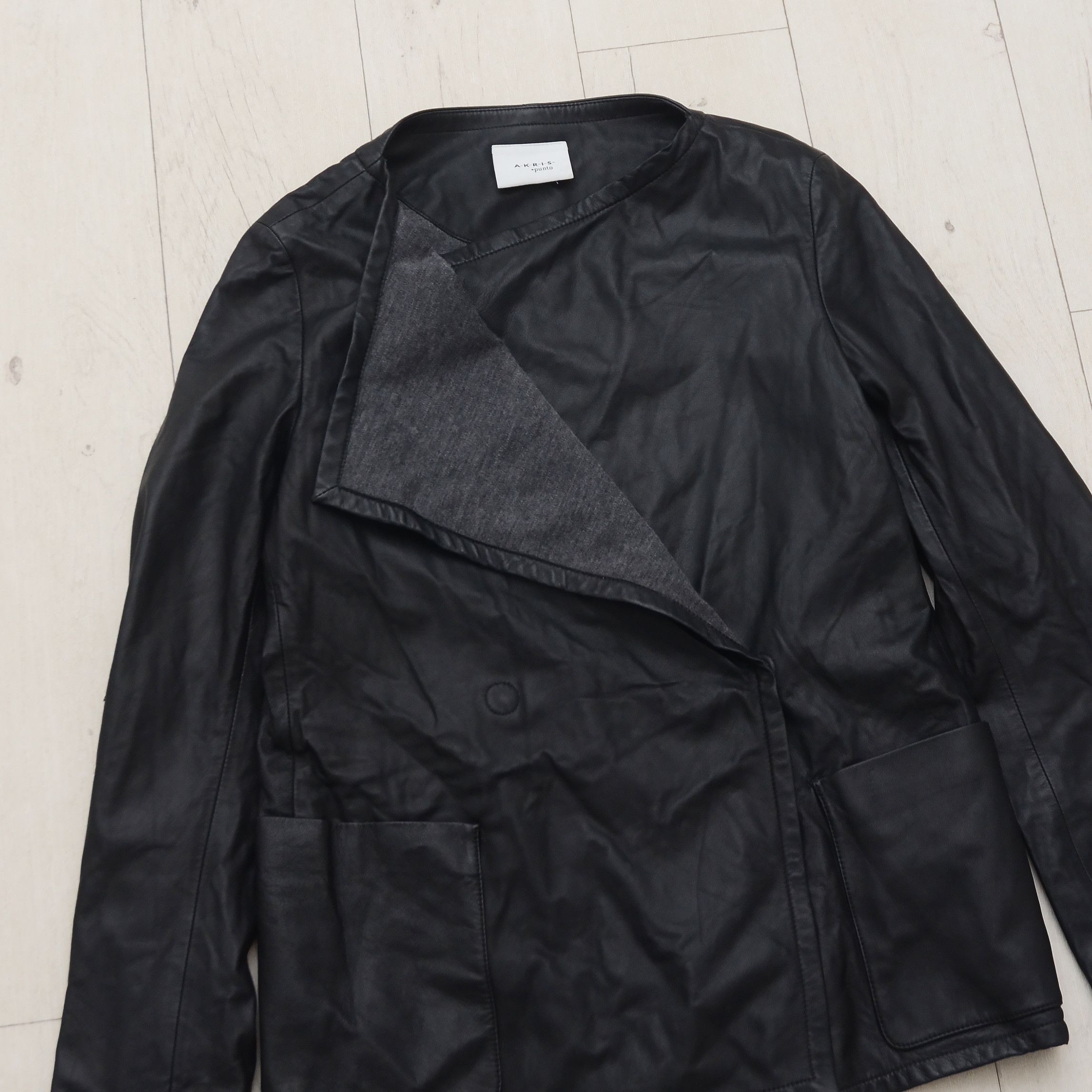 Akris AKRIS Punto Black Leather Jacket 100% Lamb Nappa Wool Lining Size S / US 4 / IT 40 - 5 Thumbnail