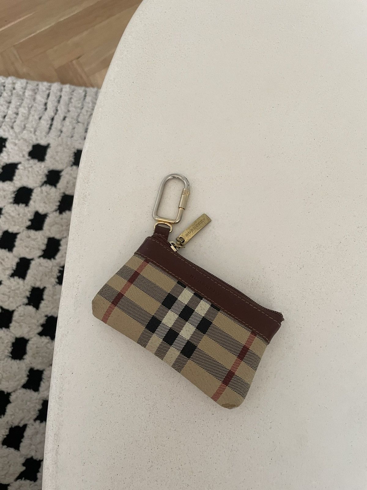 image of Burberry London Key Pouch Novacheck Coin Pouch Wallet in Beige Brown, Men's