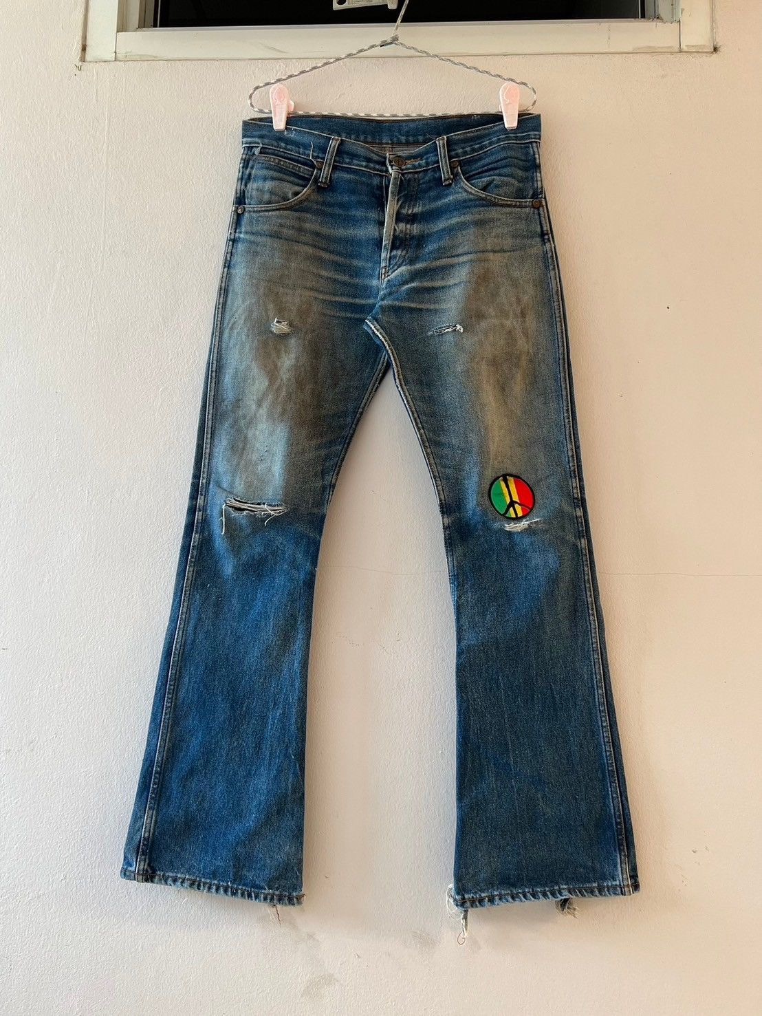 Pre-owned Kapital X Vintage Distressed Vintage Wrangler Workwear Bootcut Pants In Denim