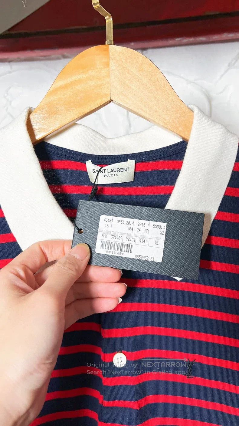 Saint Laurent Paris Saint Laurent Paris Men's Striped Polo Shirt Short Sleeve Size US XL / EU 56 / 4 - 3 Thumbnail