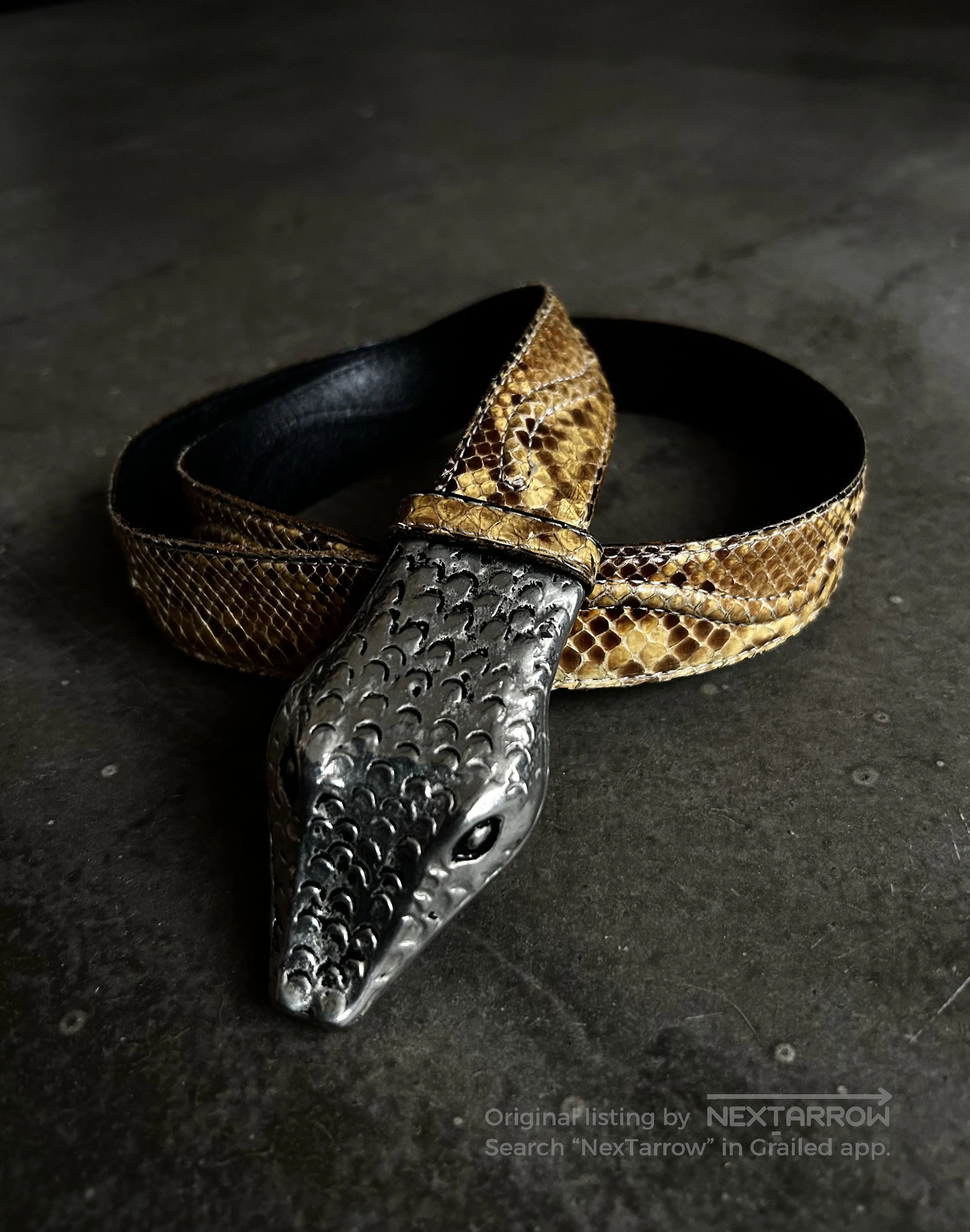 Vintage KOHSHIN SATOH 80s Silver Snake Buckle Belt. Size ONE SIZE - 3 Thumbnail