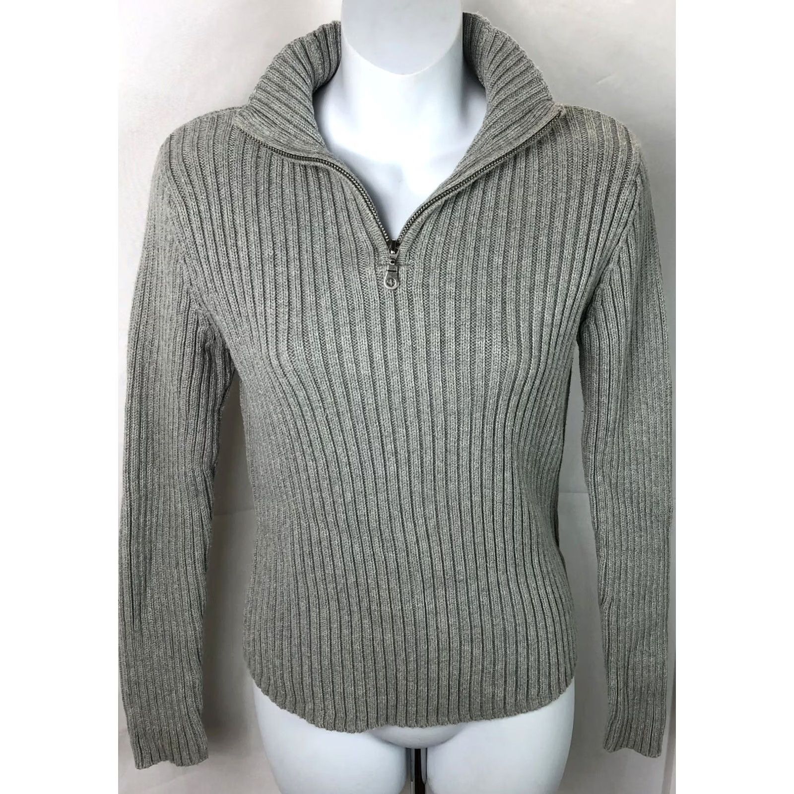 Vintage St Johns Bay Sweater S Gray Mock 1/2 Zipper Neck Ribbed Knit Cottage Capsule Size S / US 4 / IT 40 - 2 Thumbnail