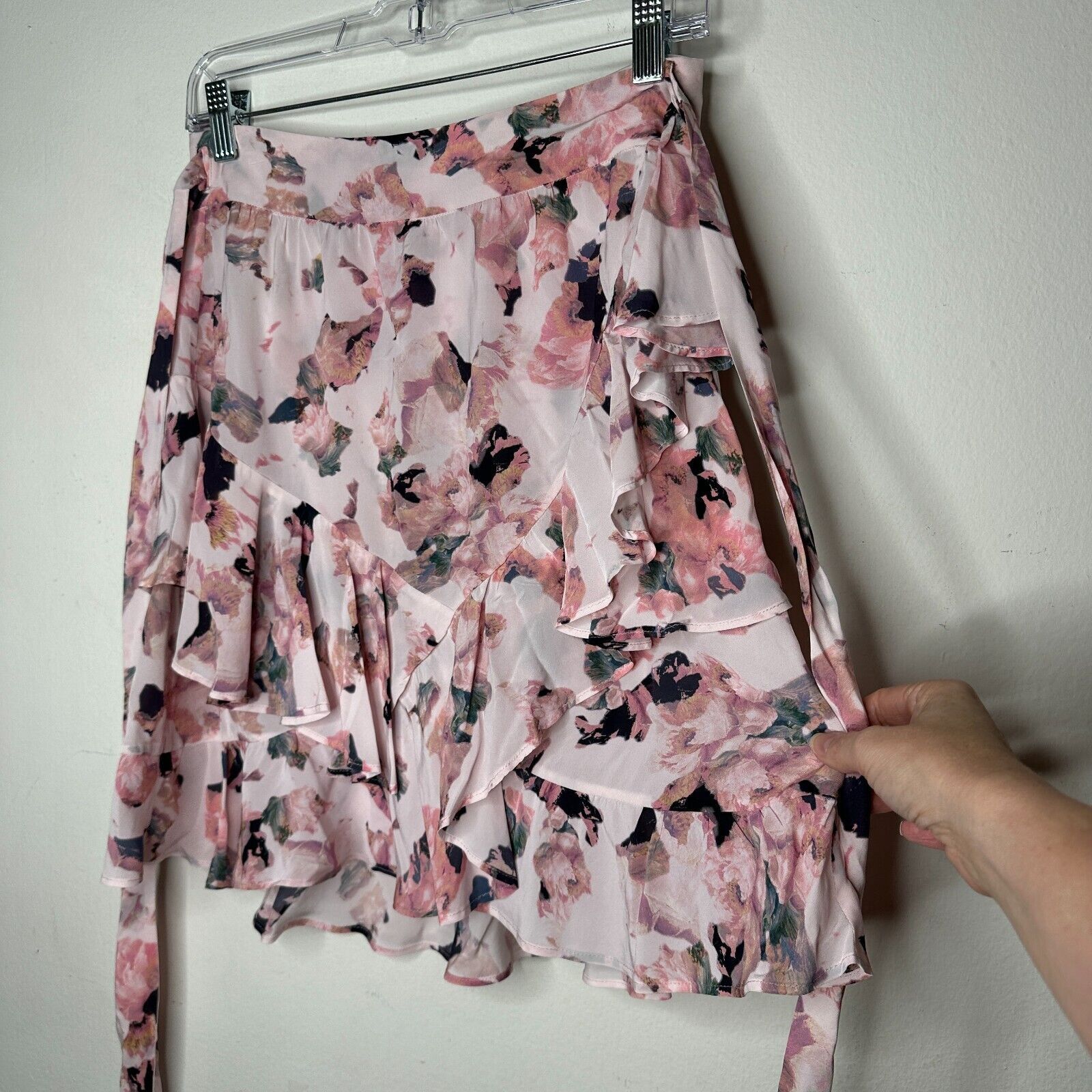 Iro Iro Floral Pink Abstract Wrap Layered Ruffled Mini Skirt 40 Size 34" / US 12 / IT 48 - 4 Thumbnail