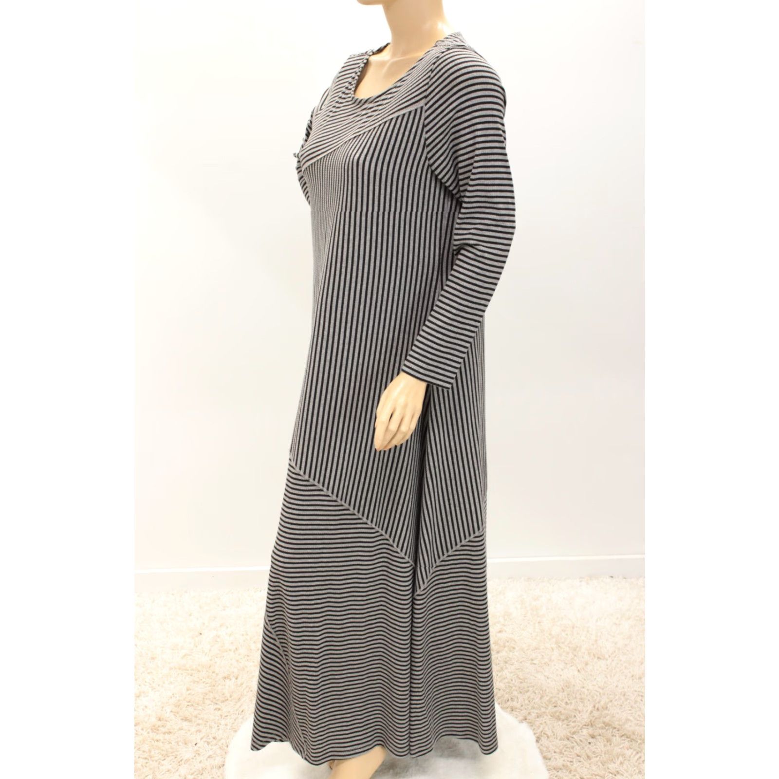 Soft Surroundings Soft Surroundings Maxi Dress Women's XL Black Gray Striped Stretch Goth Size XL / US 12-14 / IT 48-50 - 2 Thumbnail