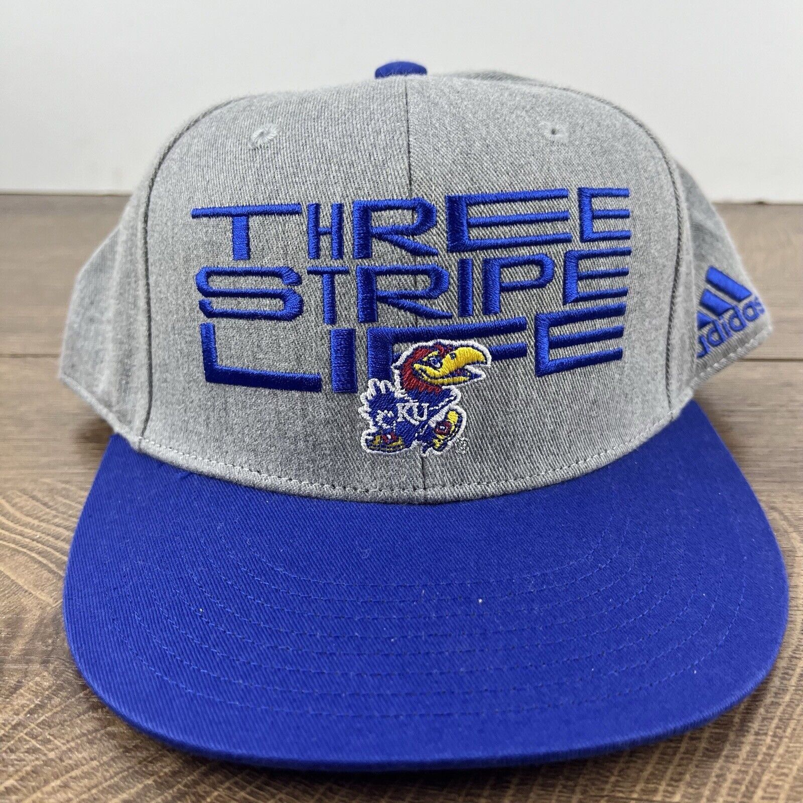 Adidas Kansas Jayhawks Hat Adidas Three Stripe Hat Gray Cap Adjusta Size ONE SIZE - 6 Thumbnail