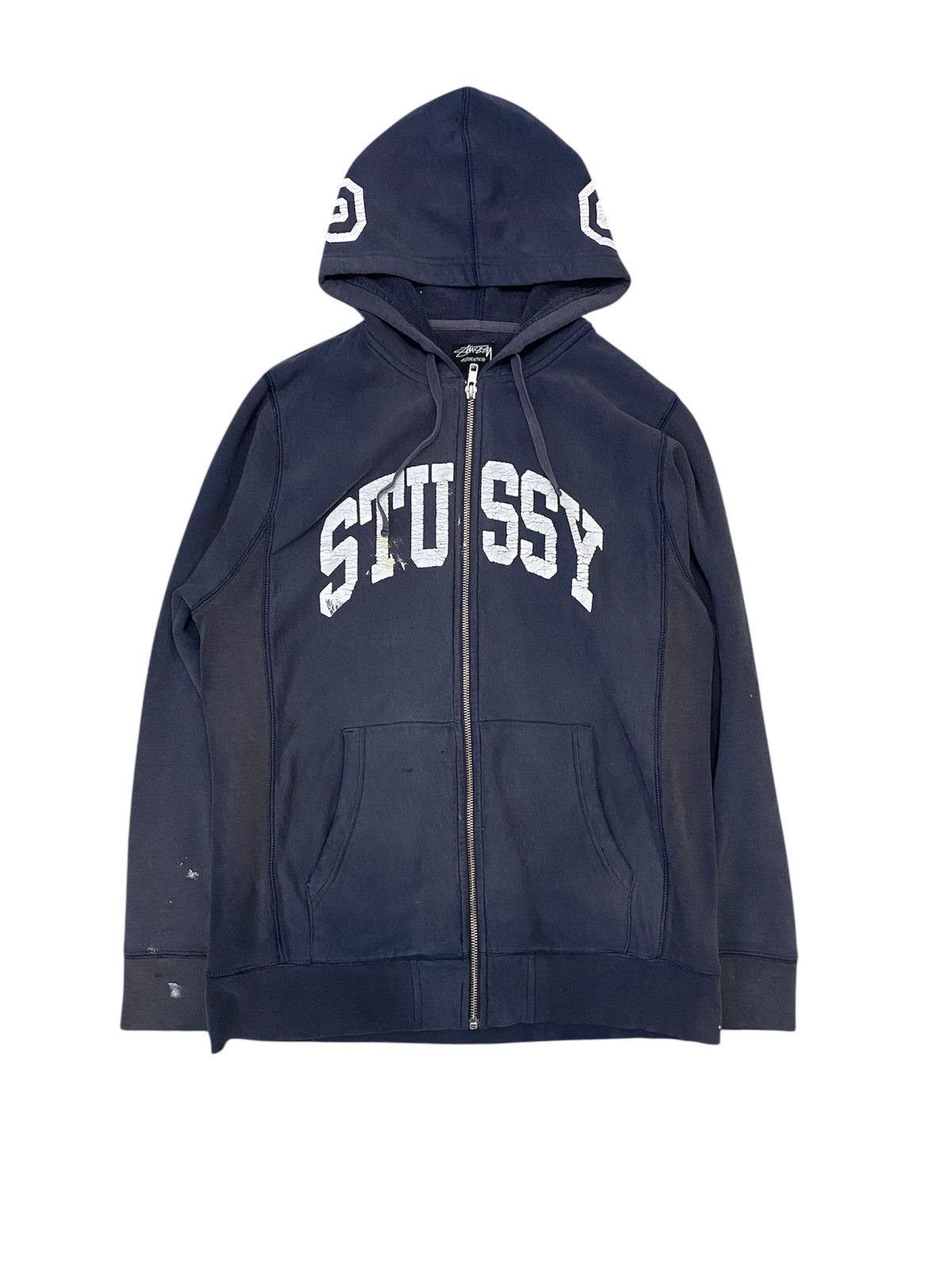 Stussy 2000s Stussy Arch Center Zipper sun fading hoodie Size US M / EU 48-50 / 2 - 1 Thumbnail