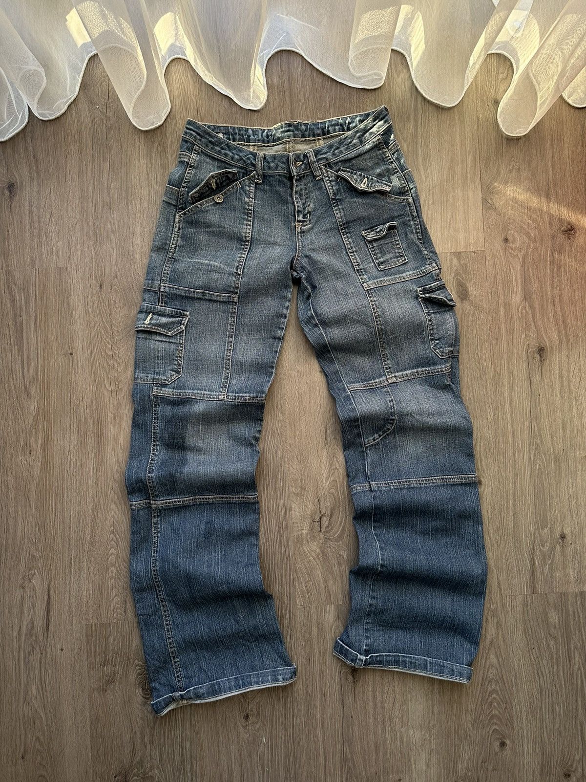 image of Vintage Multi-Pocket Cargo Denim Junya Watanabe Style Pants in Blue, Men's (Size 30)