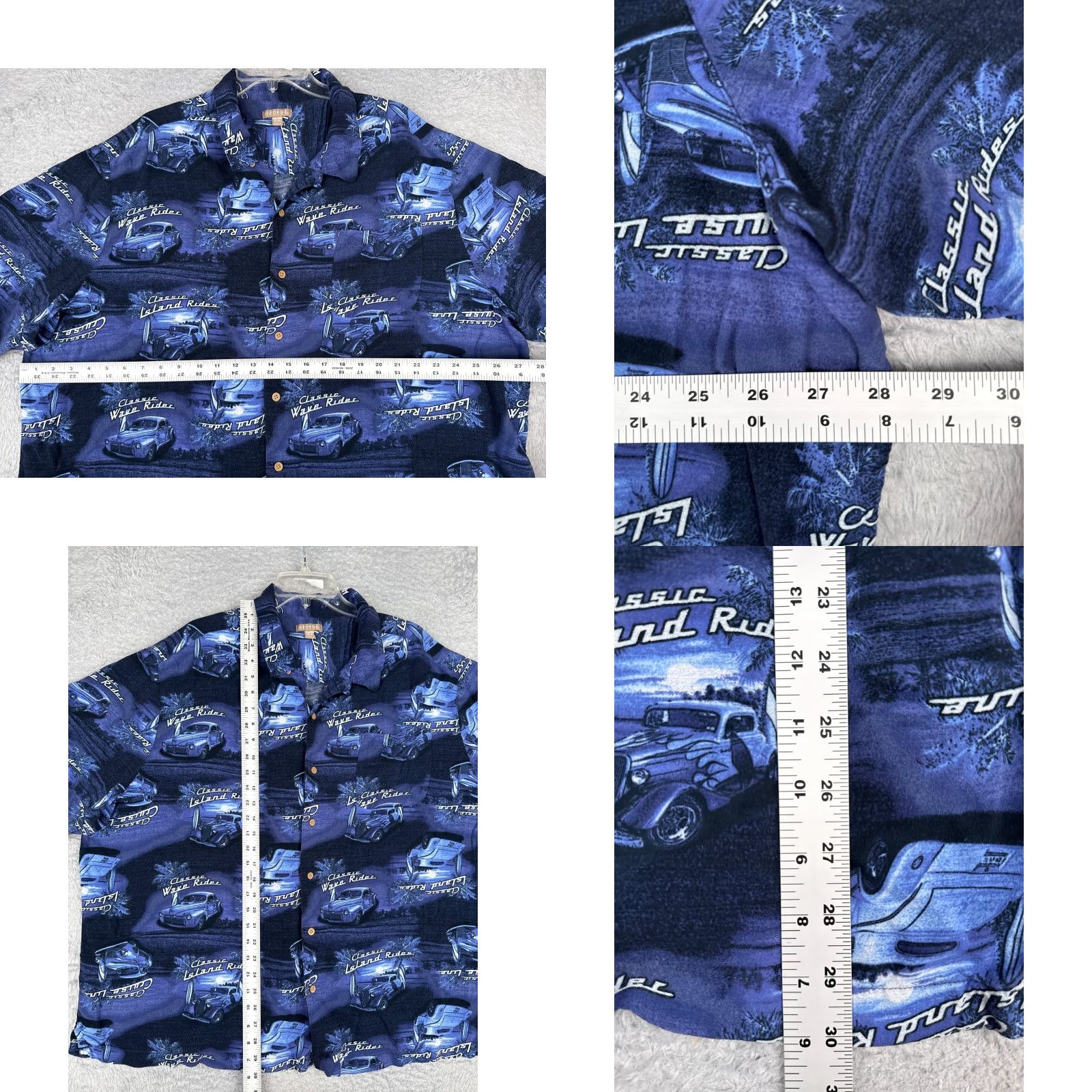 George George Button-Up Shirt Mens 3XL Blue Hawaiian Floral Short Sleeve Rayon Button-Front Casual Dress Shirt Size US XXL / EU 58 / 5 - 8 Thumbnail