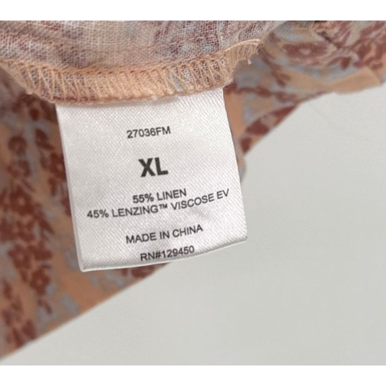 Vintage ECOTHREADS Blouse XL Beach Boho Linen Blend Peach Pink Floral Square Neck Sz Size XL / US 12-14 / IT 48-50 - 6 Thumbnail