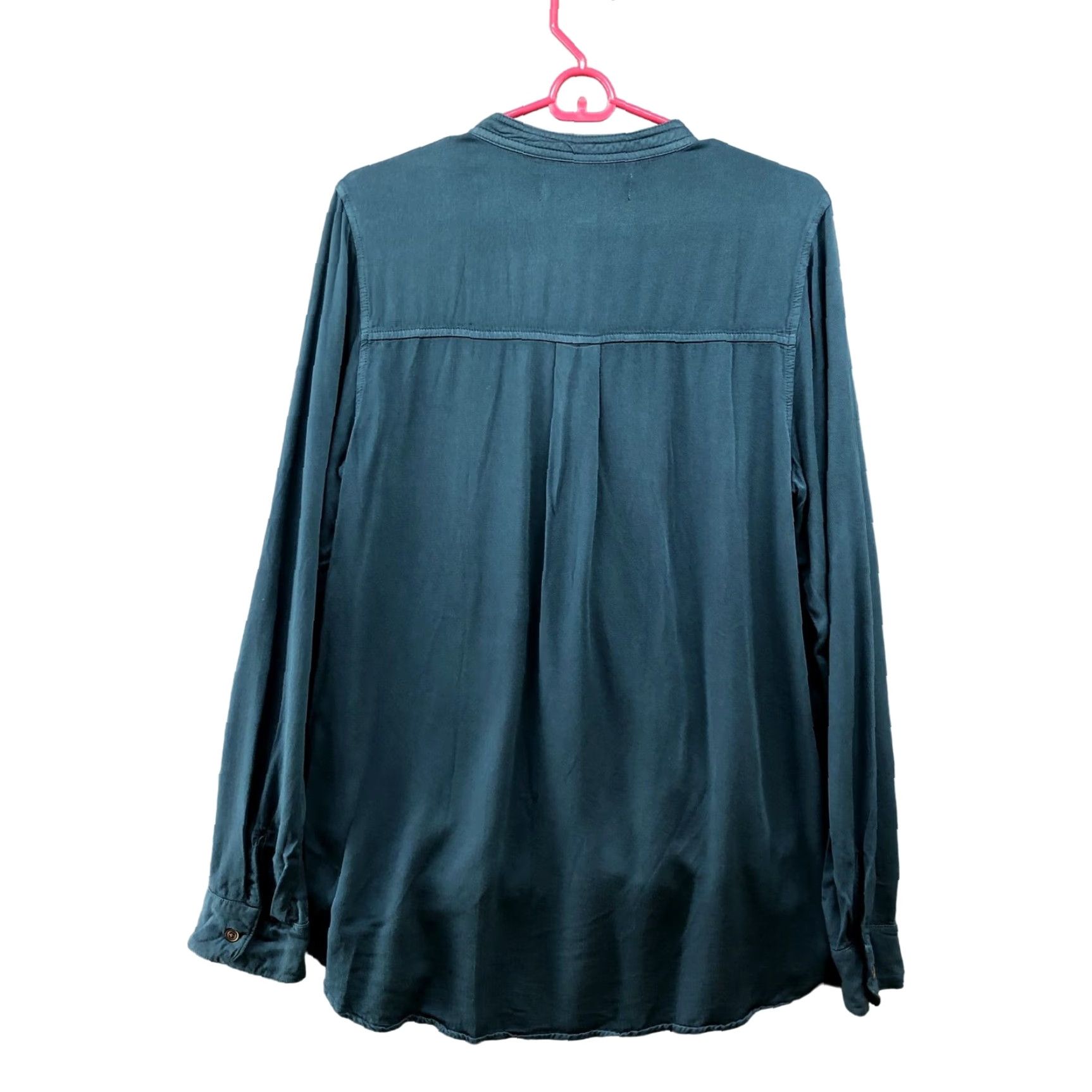 Vintage Blue Rain Shirt Womens M Teal Bohemian Blouse Long Sleeve High Low Wrap Front Size M / US 6-8 / IT 42-44 - 2 Thumbnail