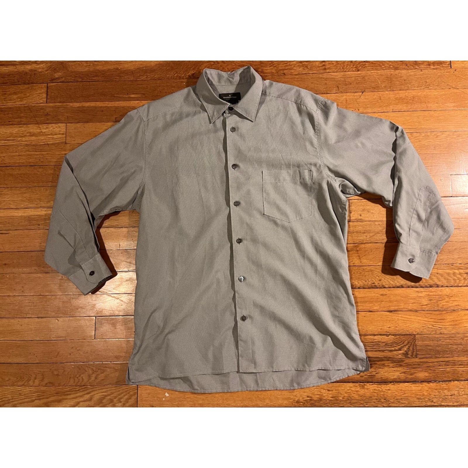 Ermenegildo Zegna VINTAGE Ermenegildo Zegna Shirt Men’s Large Gray Check Button-Up Casual Knit Pocketed 44” Chest Regular Fit Mens Size US L / EU 52-54 / 3 - 2 Thumbnail
